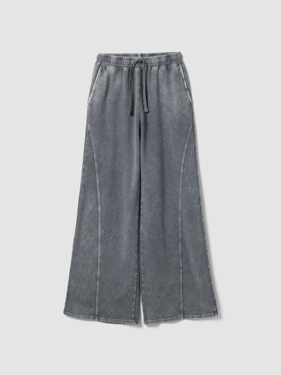 Grey wide leg pure cotton jogger trousers_0