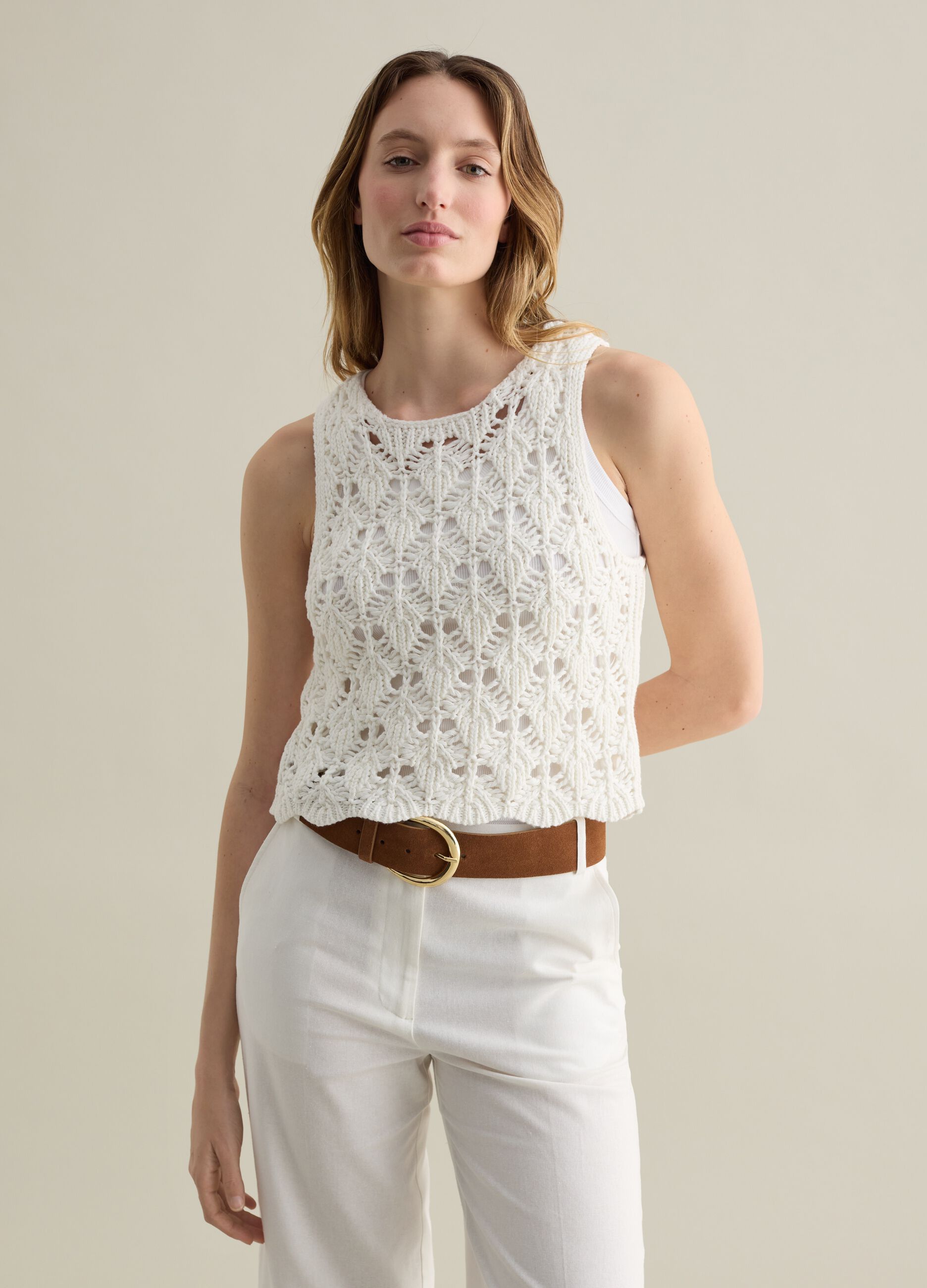 Cintura da donna in vera pelle marrone