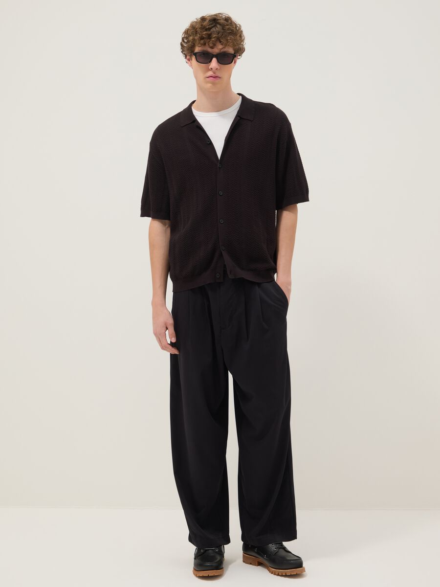 Camicia marrone in puro cotone a maniche corte over fit_2