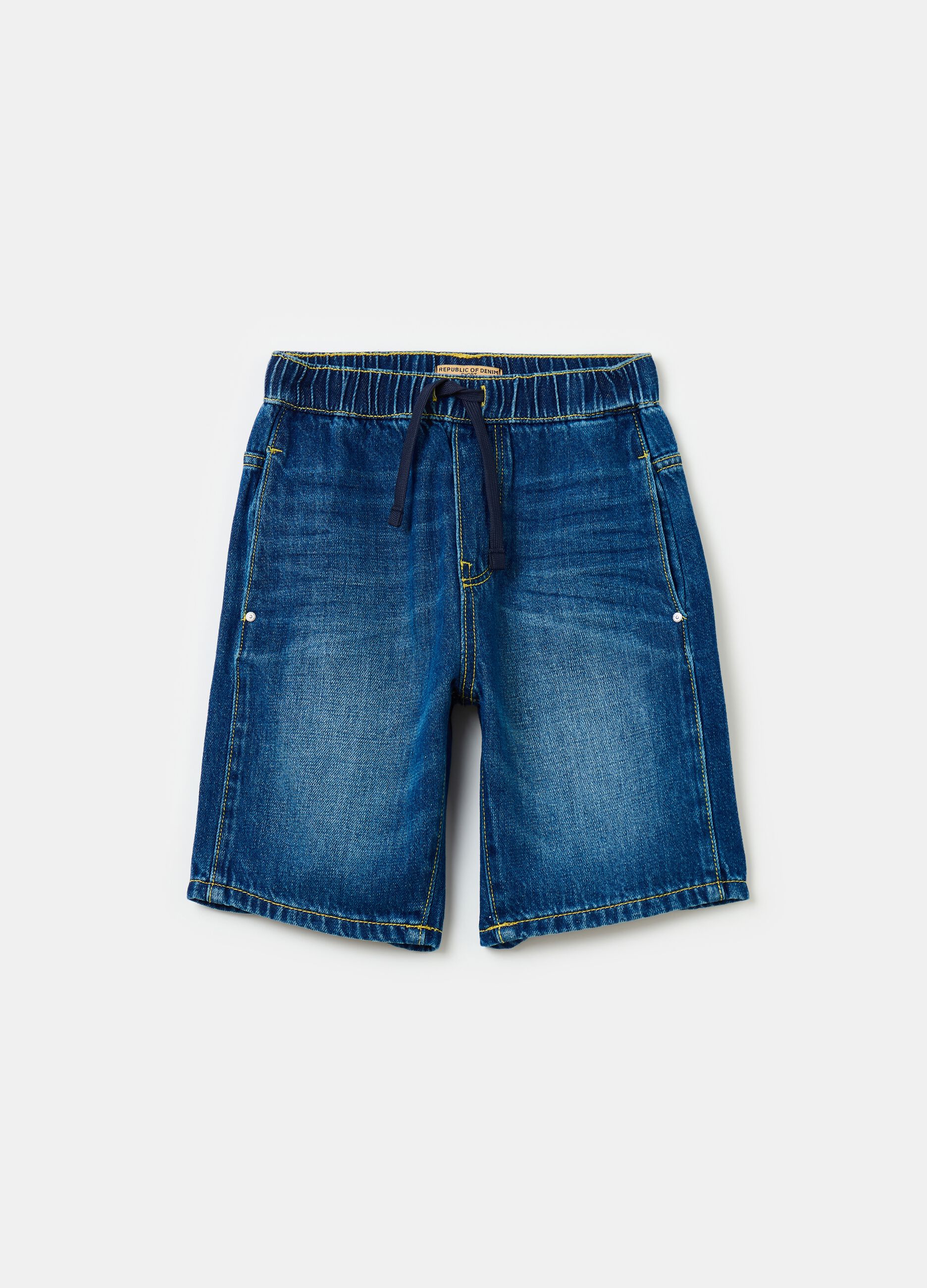 Bermuda joggers in denim with drawstring