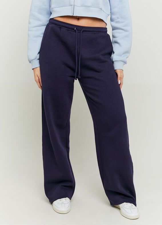 Pantaloni da donna in misto cotone blu regular fit