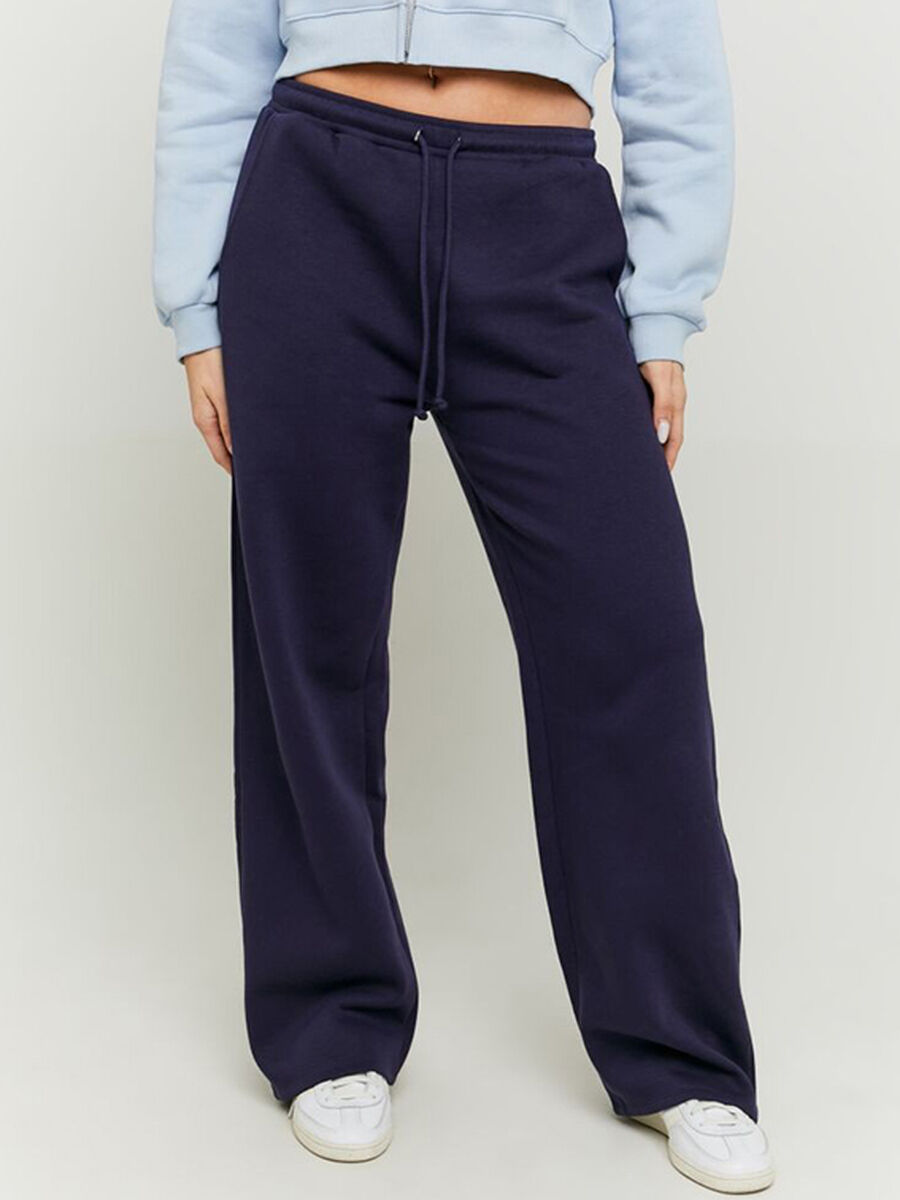 Women's blue cotton blend trousers regular fit_1