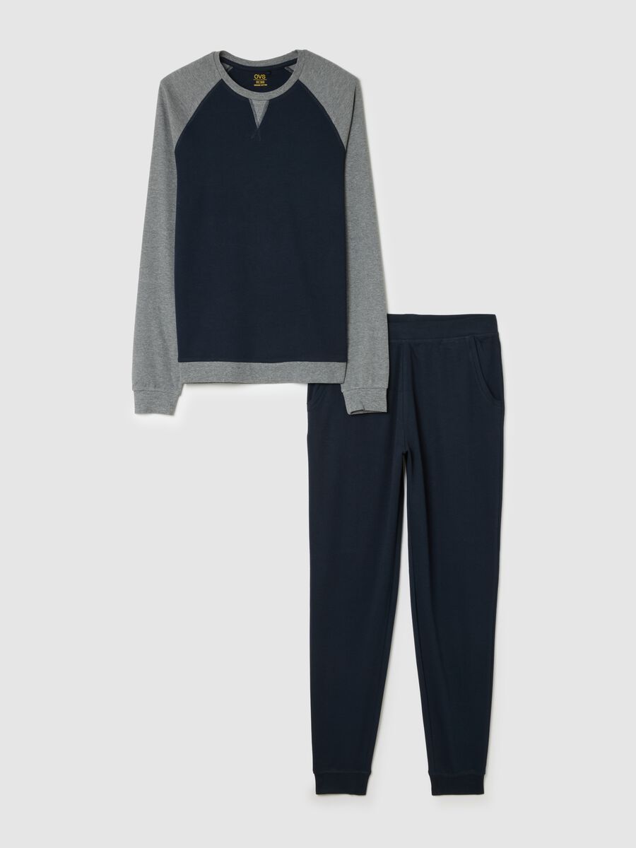 Pigiama in puro cotone blu e grigio regular fit_0