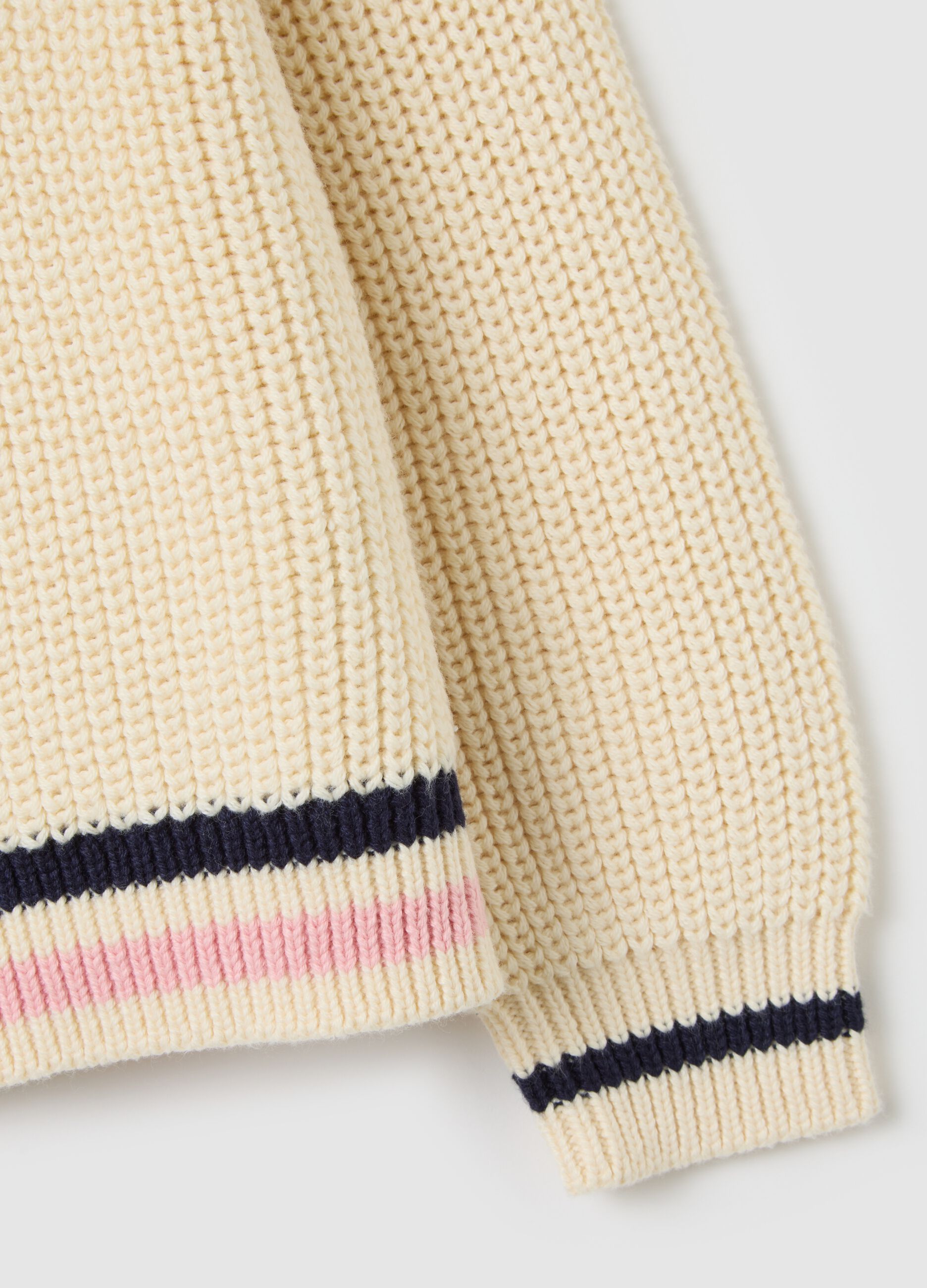 Girls' multicolour cotton blend sweater, regular fit with decorative collar