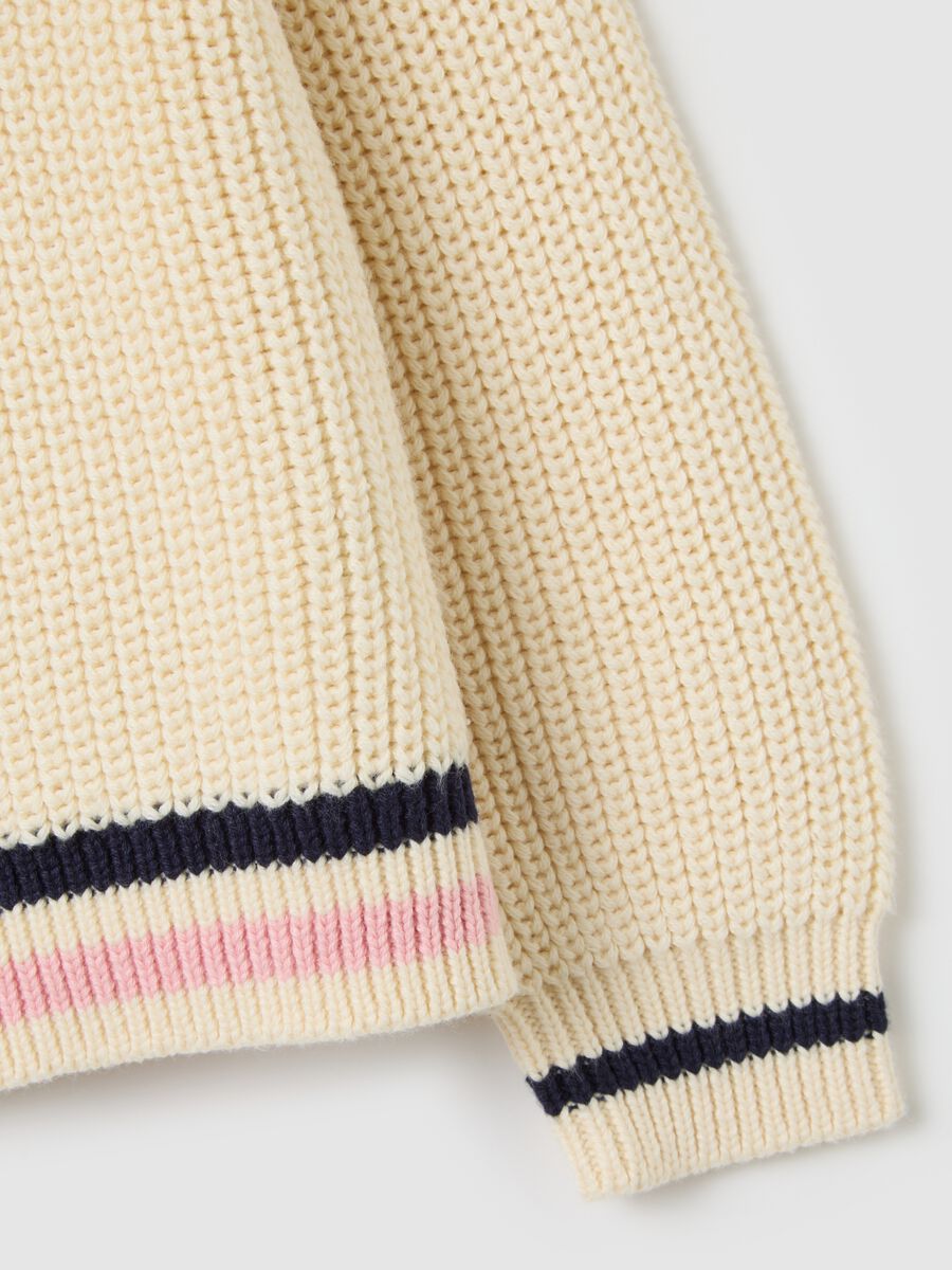Girls' multicolour cotton blend sweater, regular fit with decorative collar_3