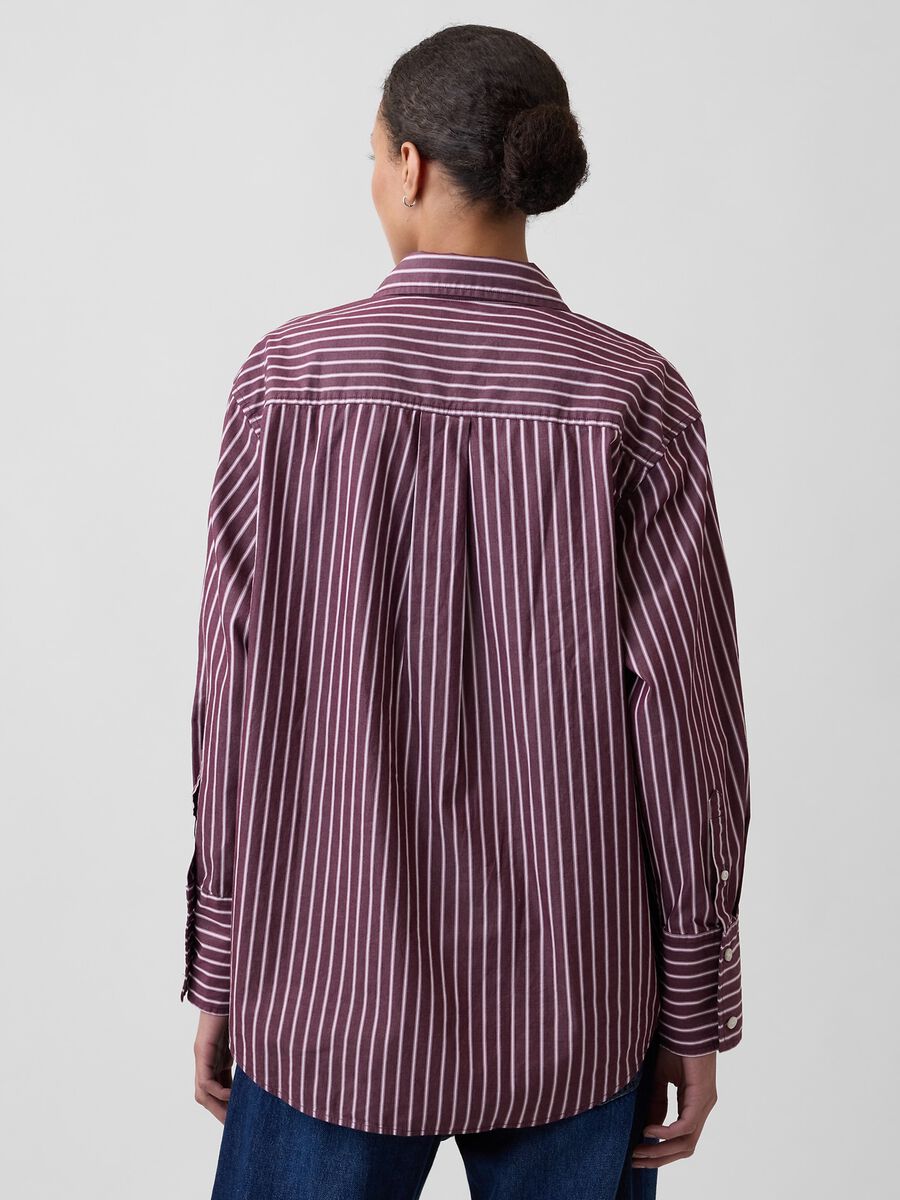 Burgundy red striped pure cotton shirt_2