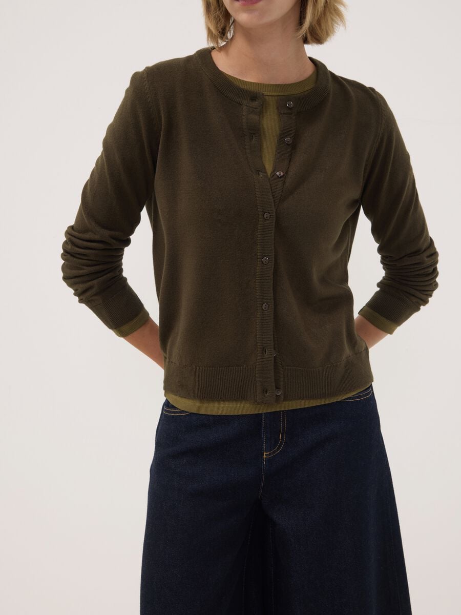 Cardigan verde girocollo regular fit con bottoni_2