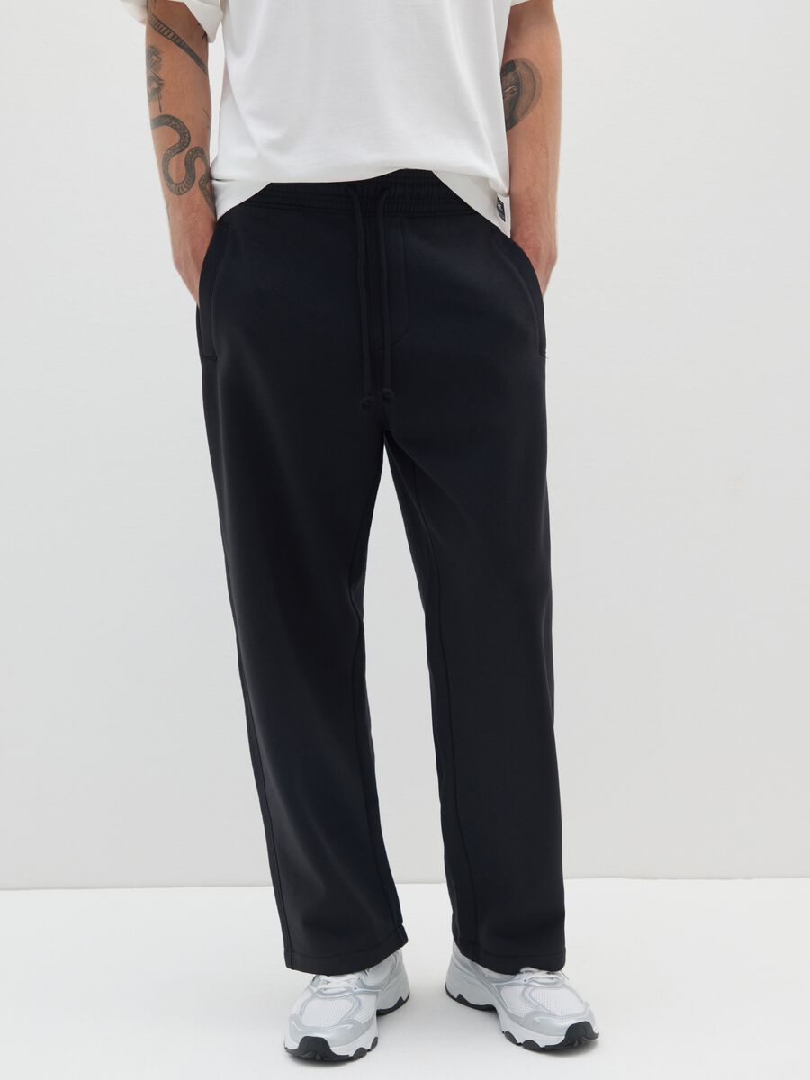 Pantaloni in misto cotone nero relaxed fit_1