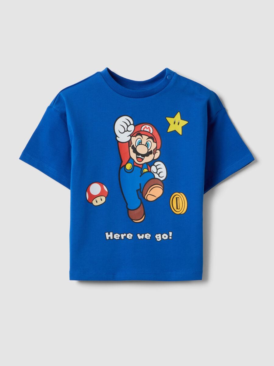 Blue short-sleeve stretch cotton T-shirt_0