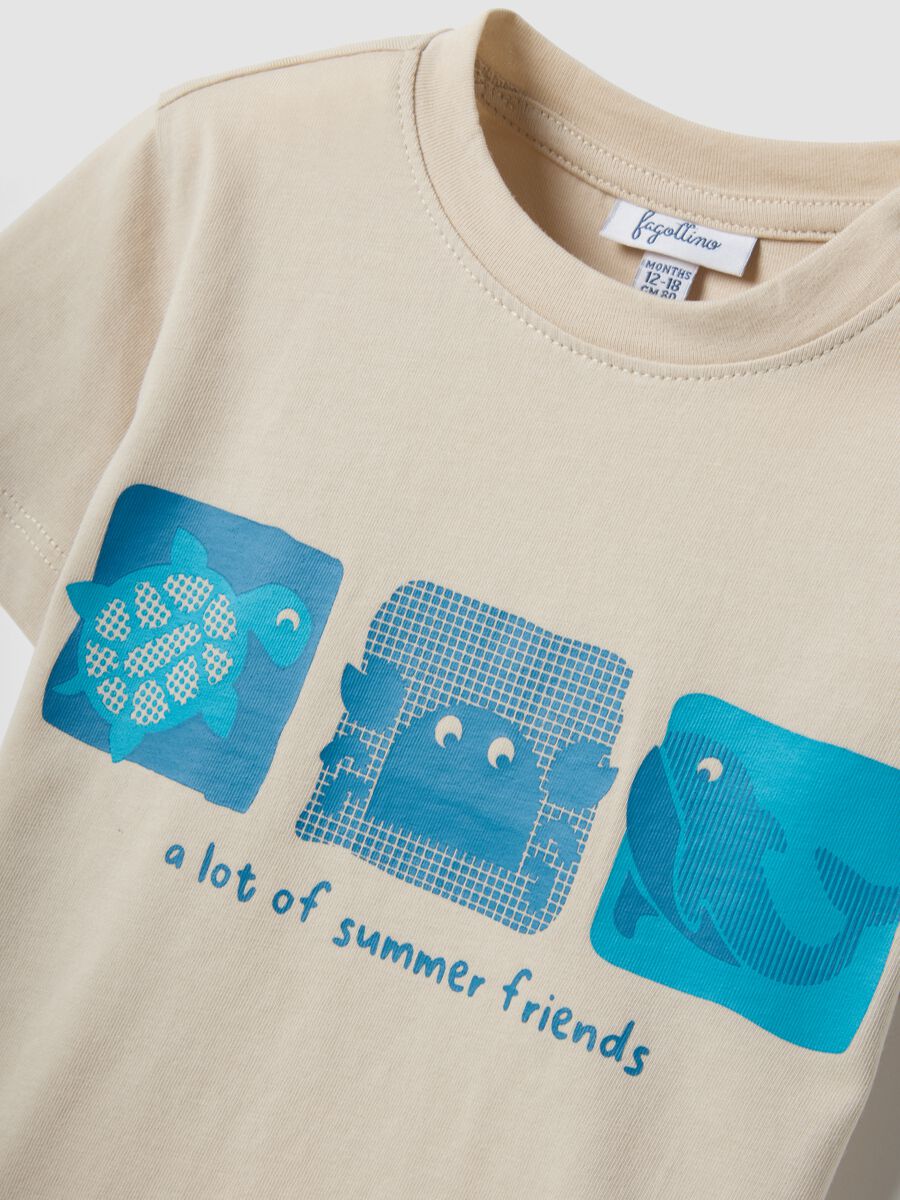 Beige pure cotton boys&rsquo; T-shirt, regular fit, with nautical print_3