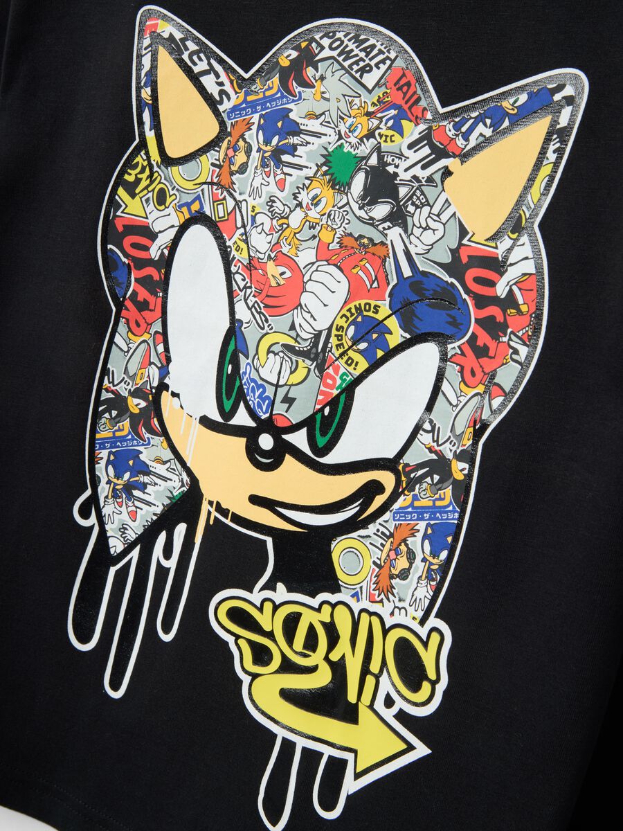 Children's black t-shirt in pure cotton with Sonic print_3