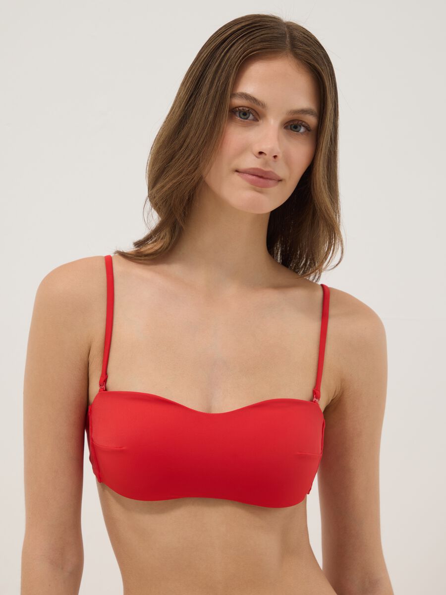 Red bandeau bikini top in stretch fabric_0