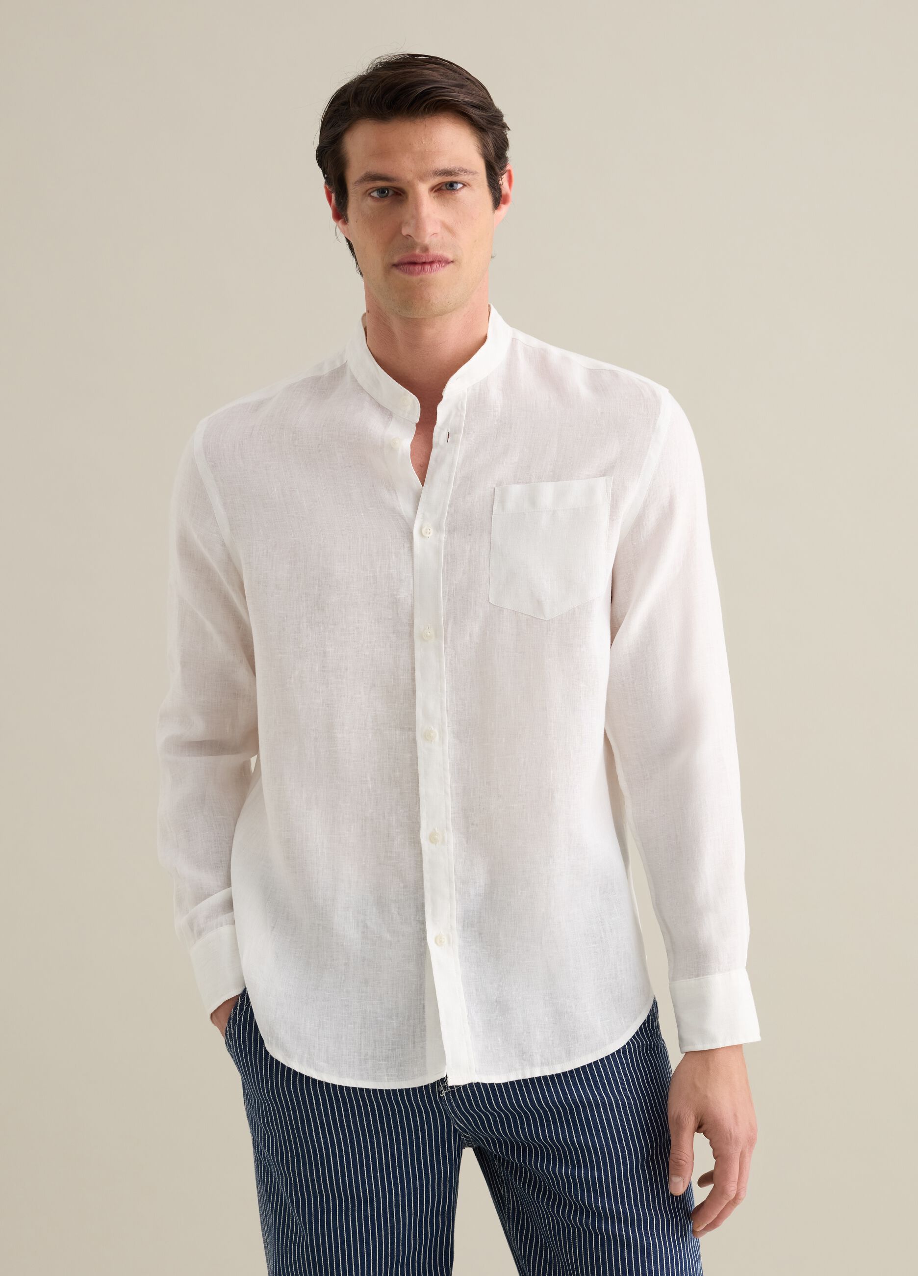 Camicia da uomo in puro lino bianco regular fit