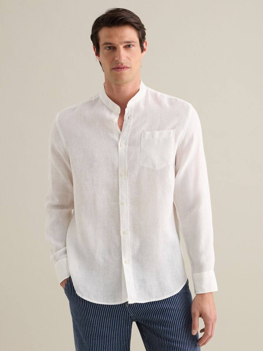 Casual White Linen Shirt Piombo_0