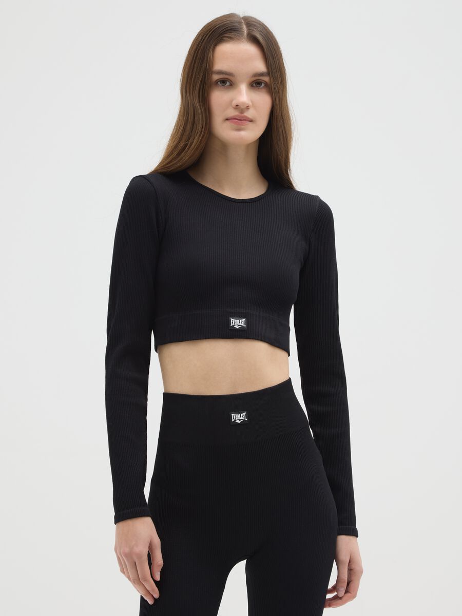 Maglia nera a maniche lunghe elasticizzata_0