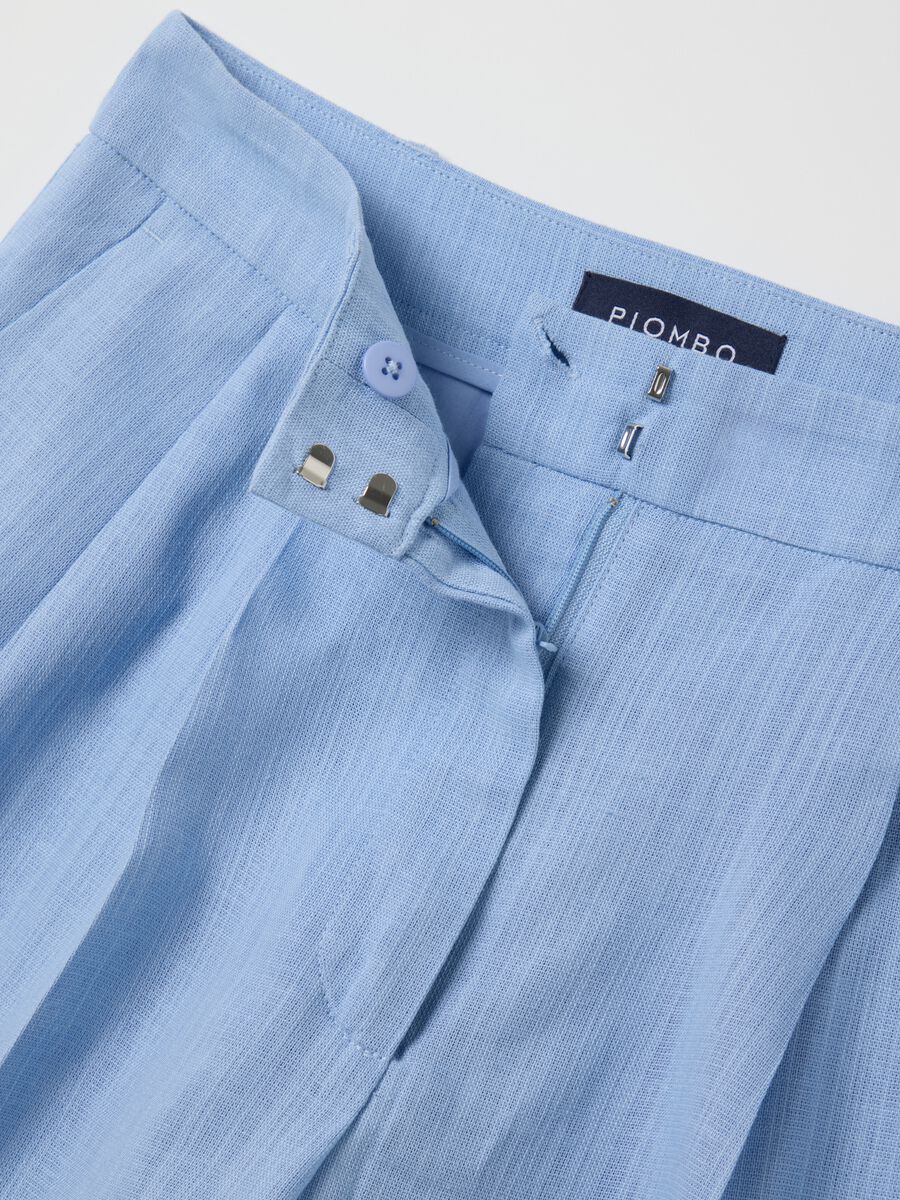 Women's light blue, regular-fit Bermudas in cotton blend_5