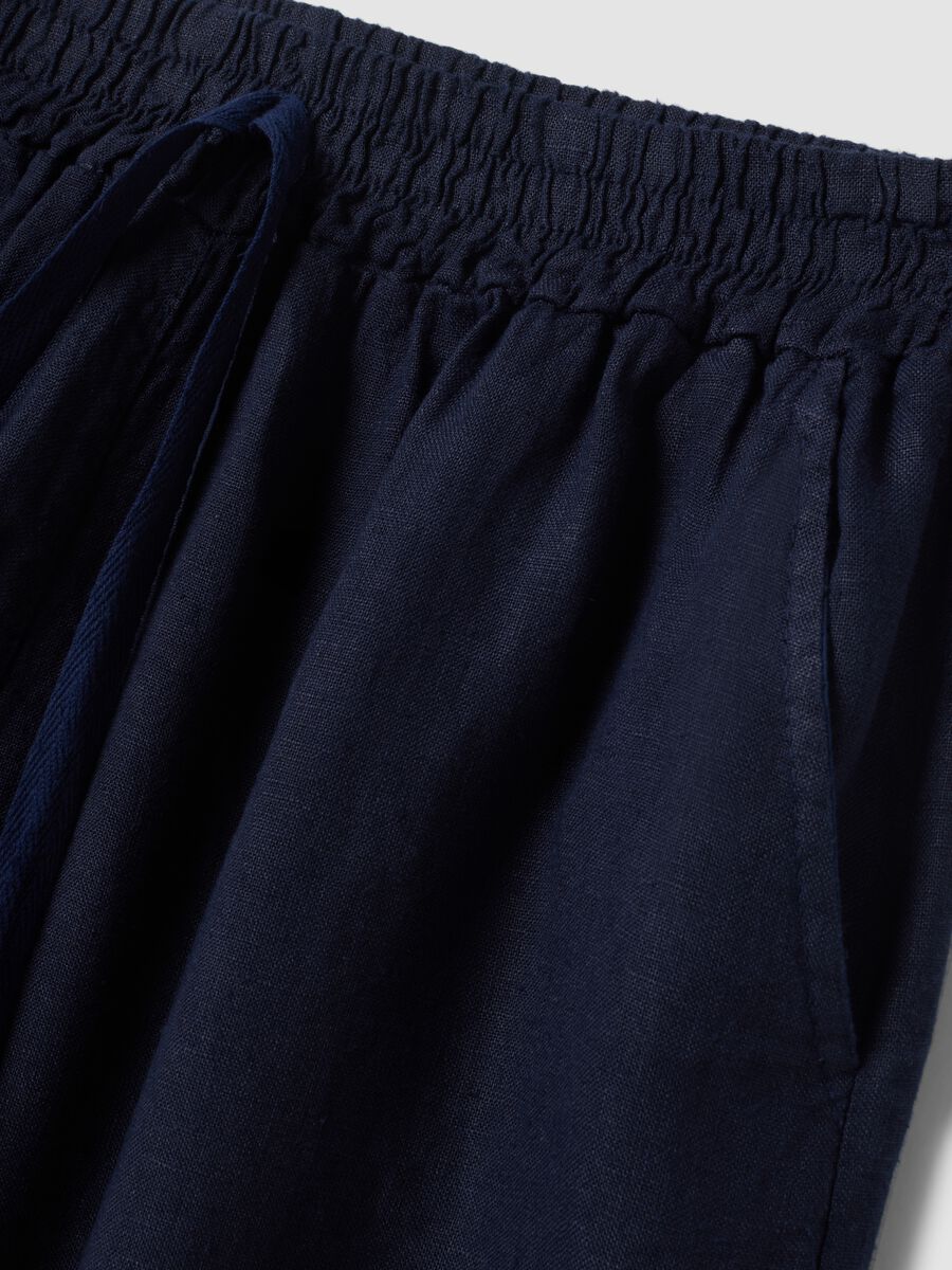 Pantaloni blu palazzo in puro lino_1