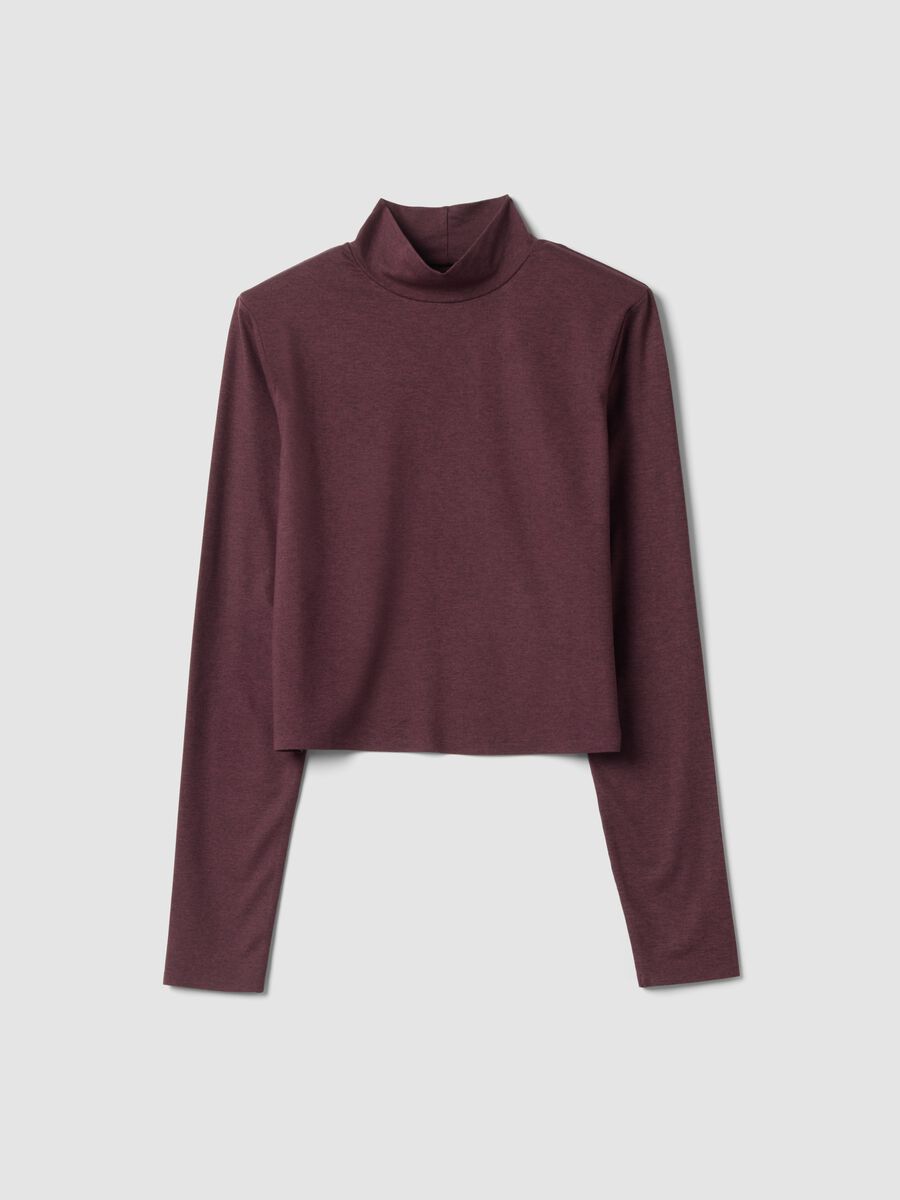 T-shirt viola crop in tessuto elasticizzato con collo rialzato_5