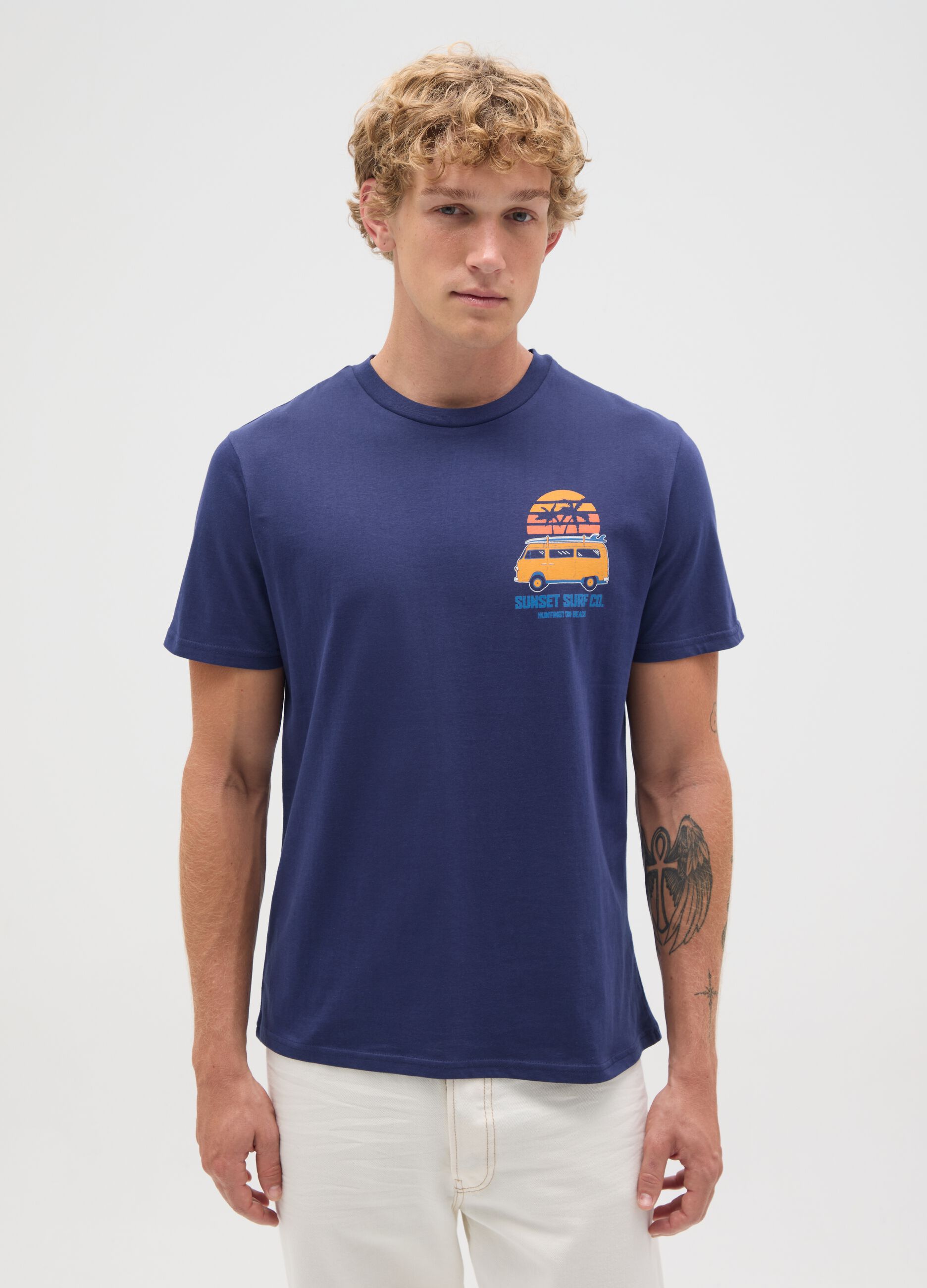 Men's blue pure cotton regular fit t-shirt with print