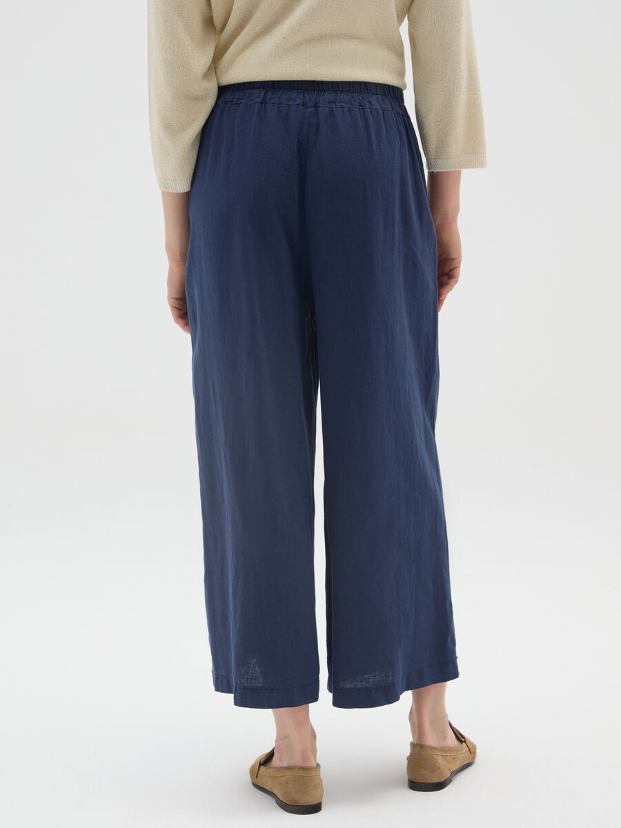 Blue Linen Blend Wide Leg Trousers_3