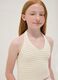 White cotton-blend knitted top_0