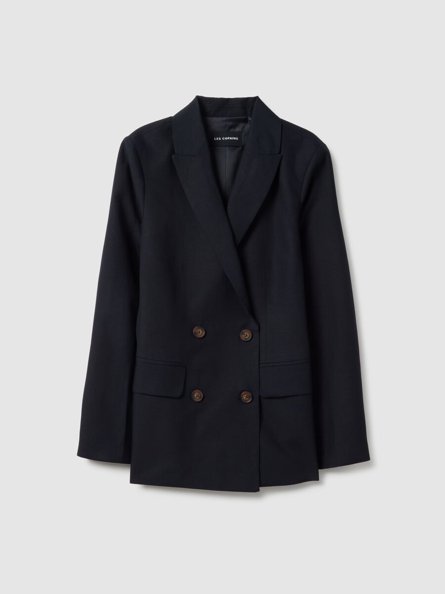 Blue double-breasted blazer in Lyocell and linen, regular fit_4