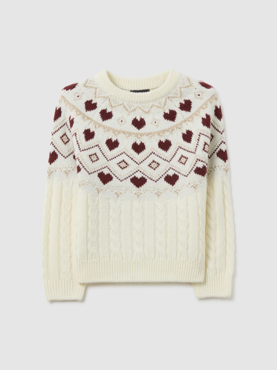 Maglione bianco da bambina regular fit con motivo geometrico_4