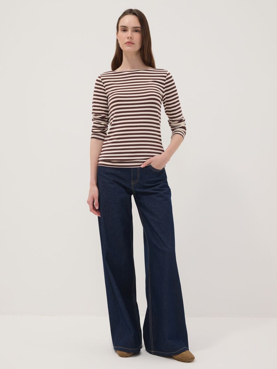 T-shirt multicolor in viscosa elasticizzata a righe slim fit_2