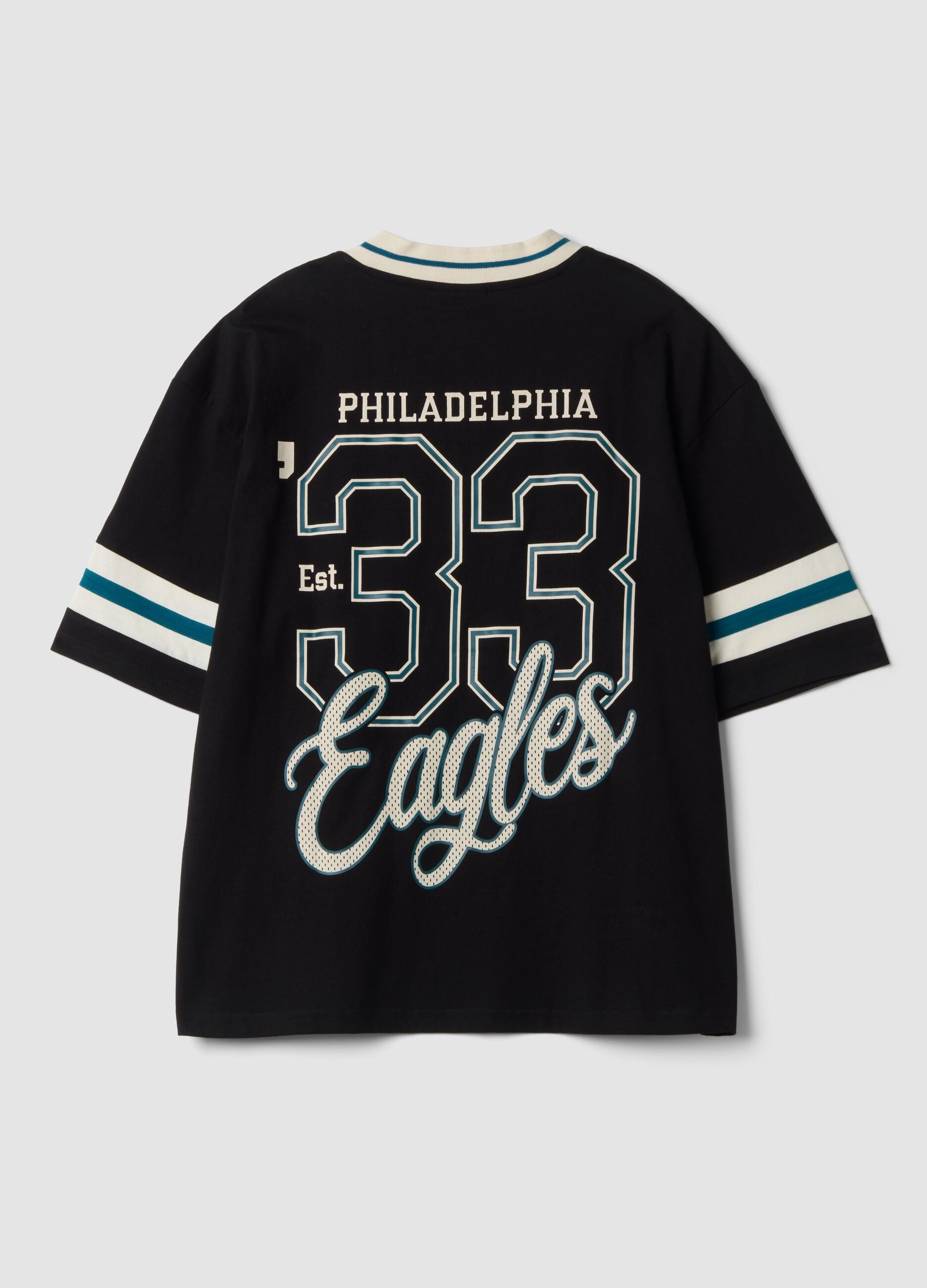 T-shirt nera in puro cotone a tema Philadelphia Eagles relaxed fit