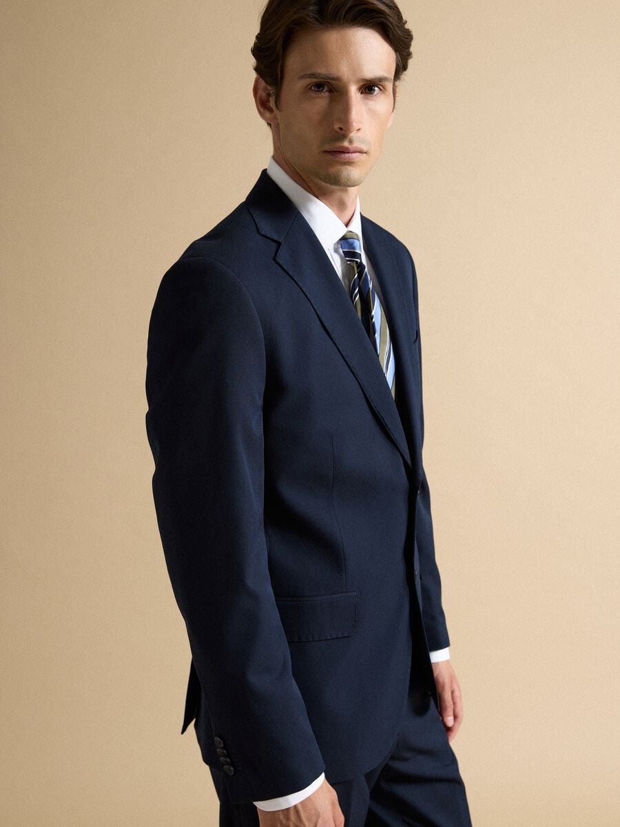 Blazer blu in viscosa elasticizzata con revers classici_0