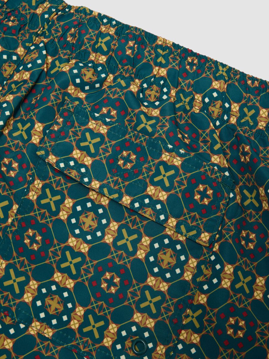 Green patterned swim shorts with elasticated waist_1