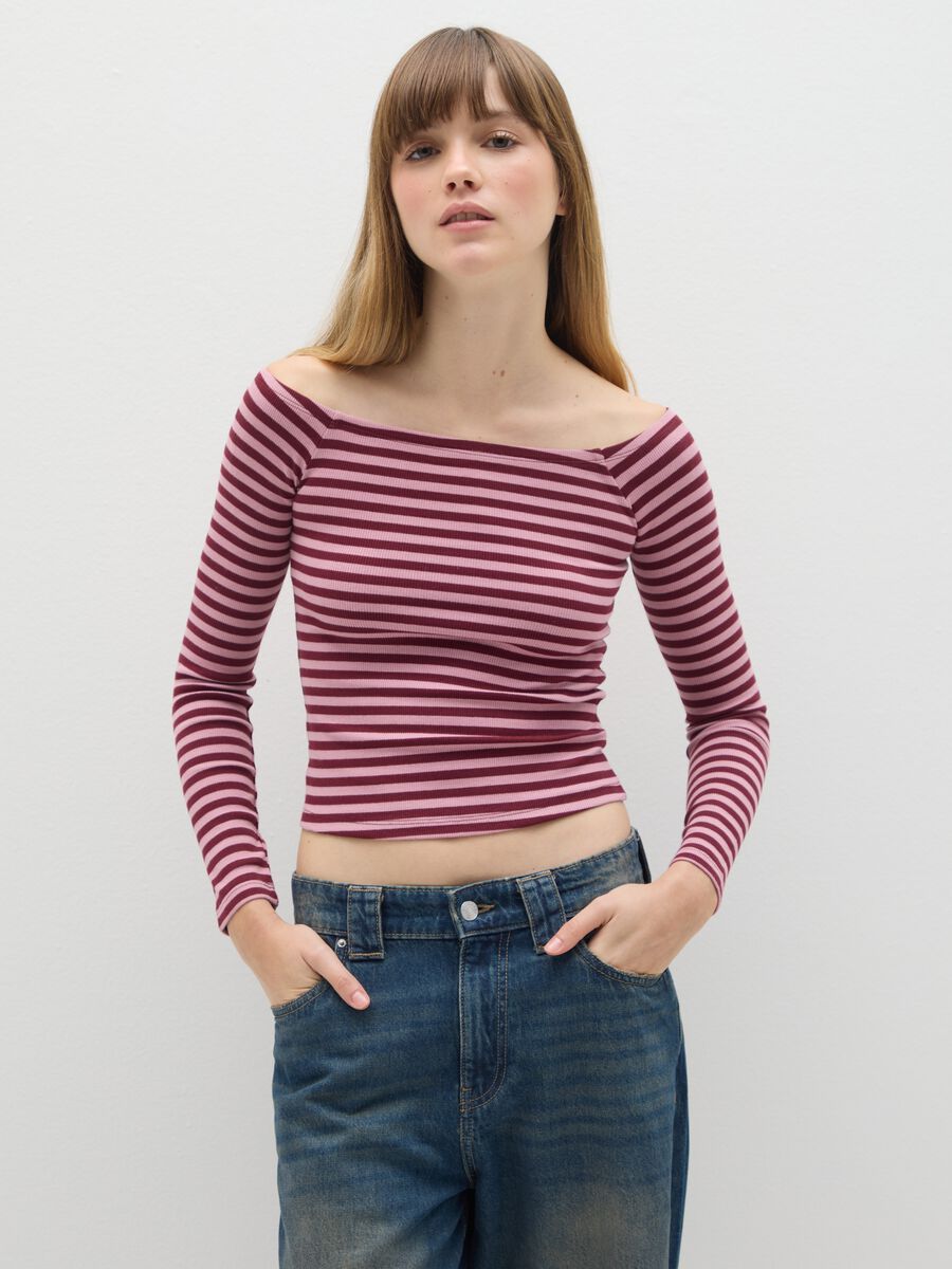 Striped regular fit stretch cotton sweater_0