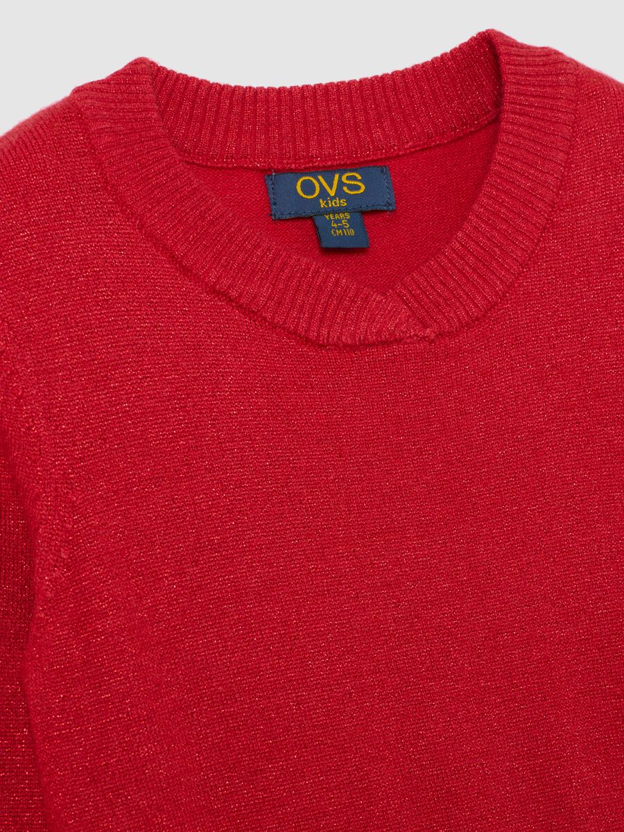 Abito rosso in jersey lavorato da bambina con gonna regular fit_3