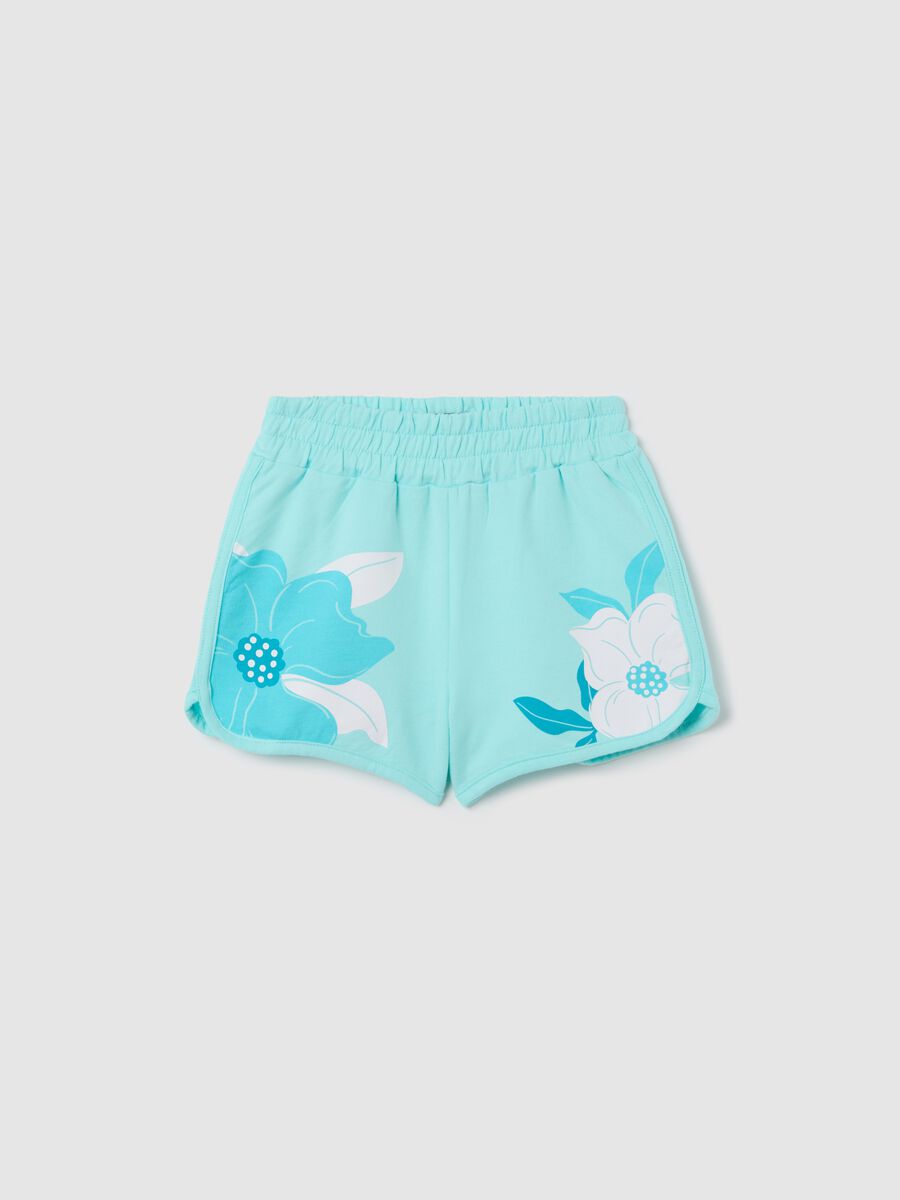 Light blue French terry shorts with print_0