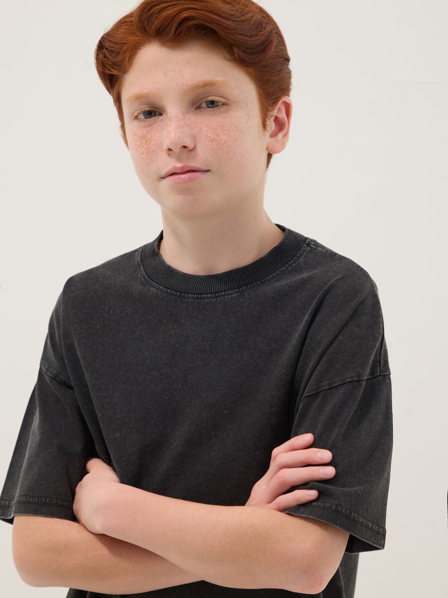 Boys&rsquo; black pure cotton short-sleeve T-shirt, oversized fit_2