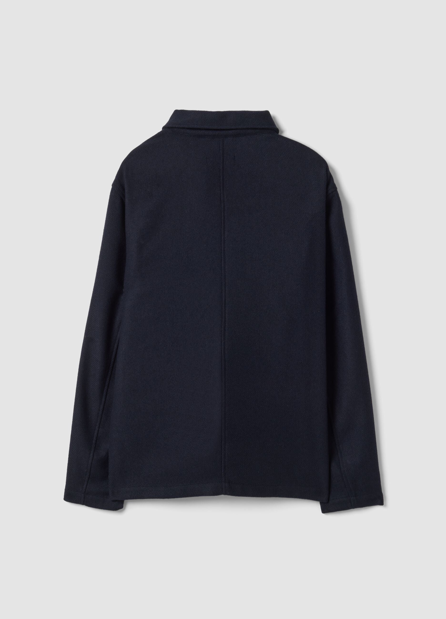 Blue wool-blend shacket with buttons and four pockets