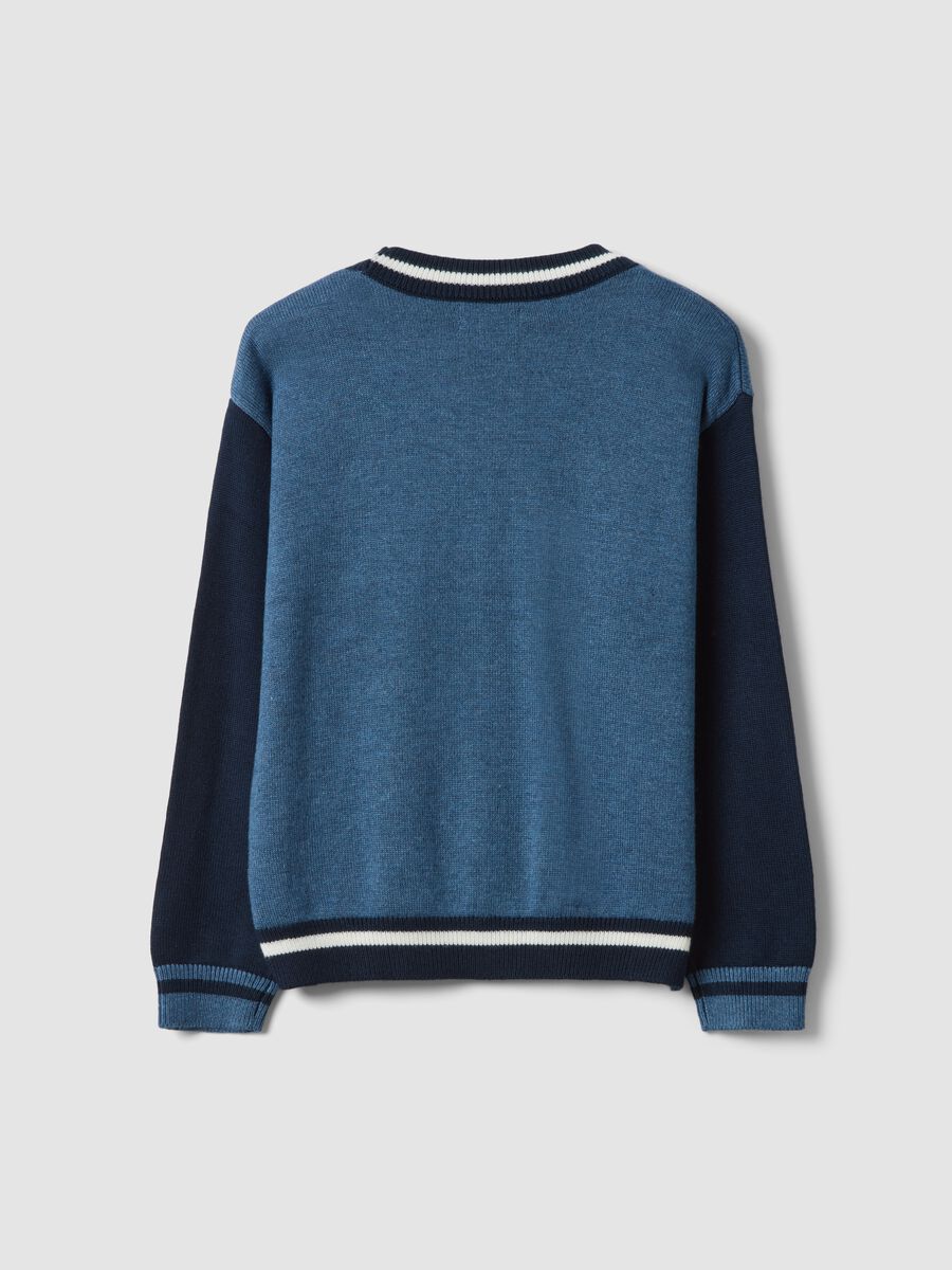 Cardigan blu in misto viscosa e lana regular fit_1