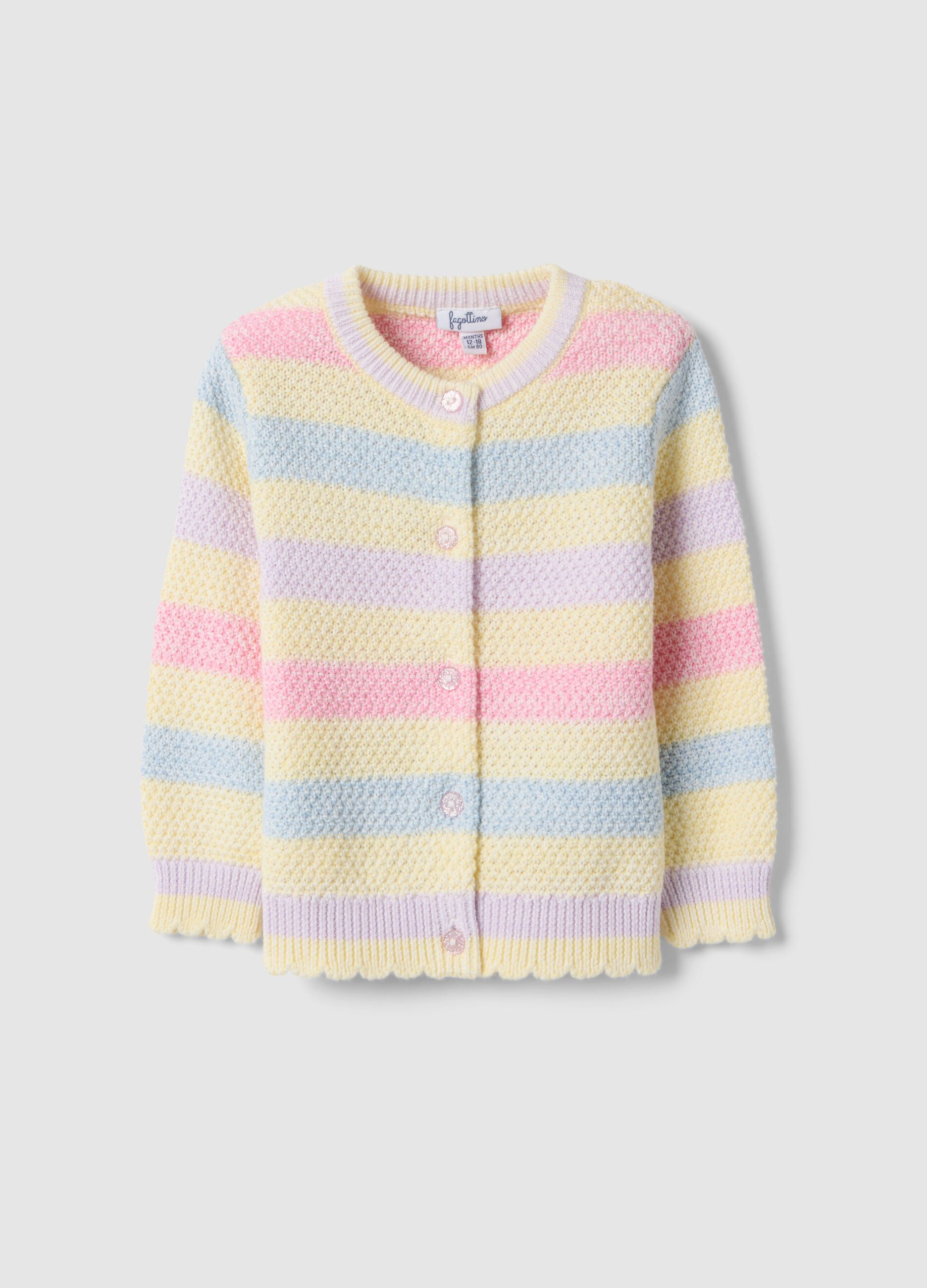 Girls' regular fit multicolour striped pure cotton cardigan