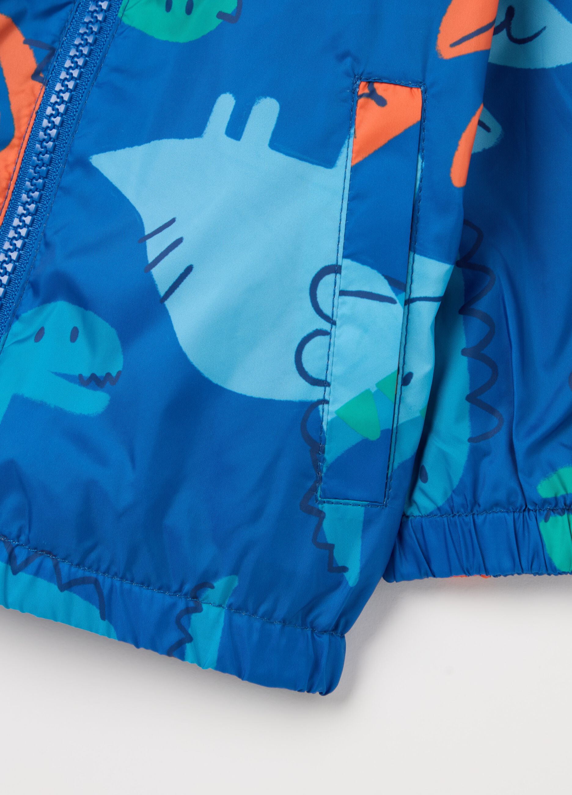 Lightweight jacket with hood and dinosaurs print