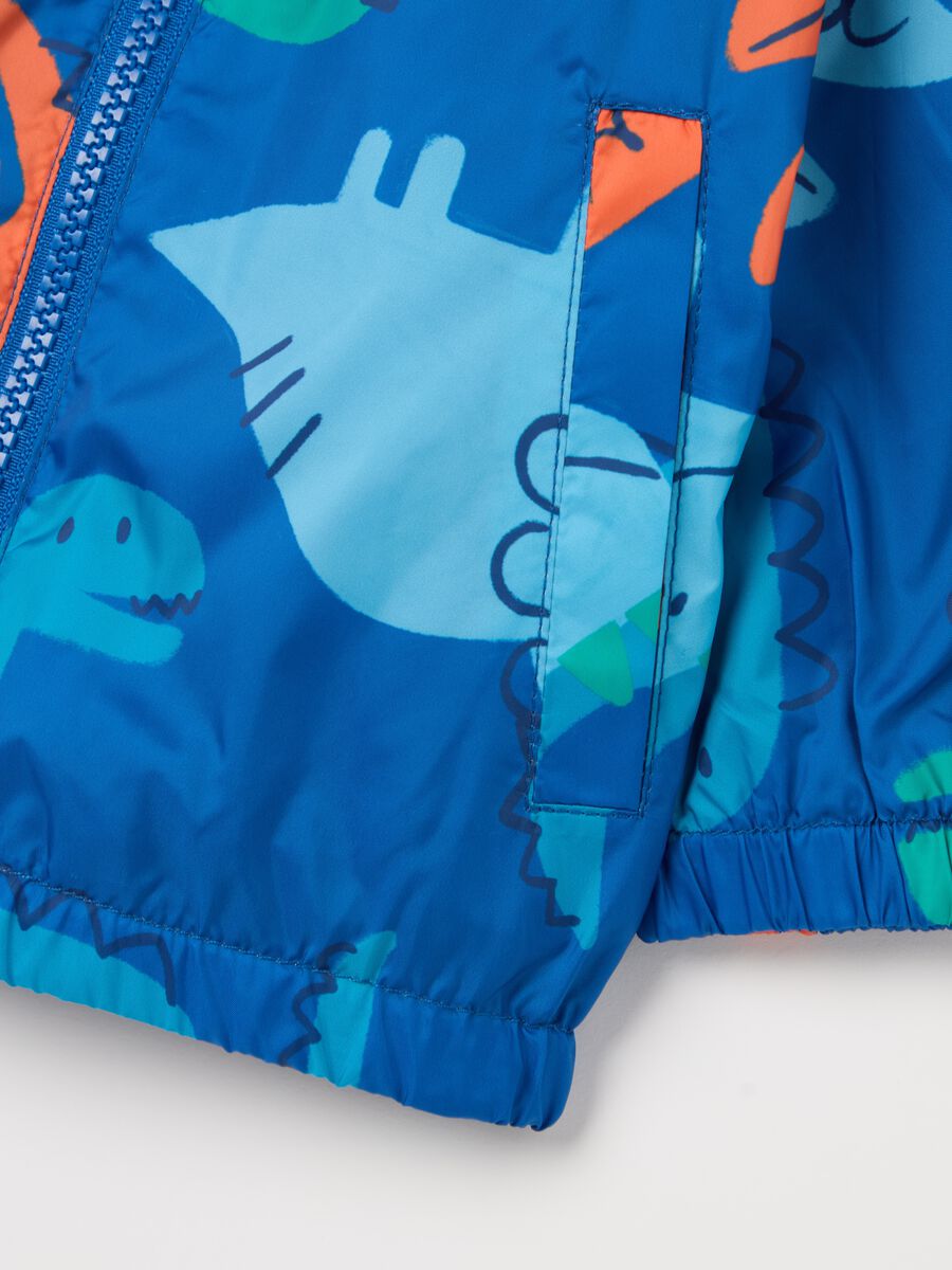 Lightweight jacket with hood and dinosaurs print_3
