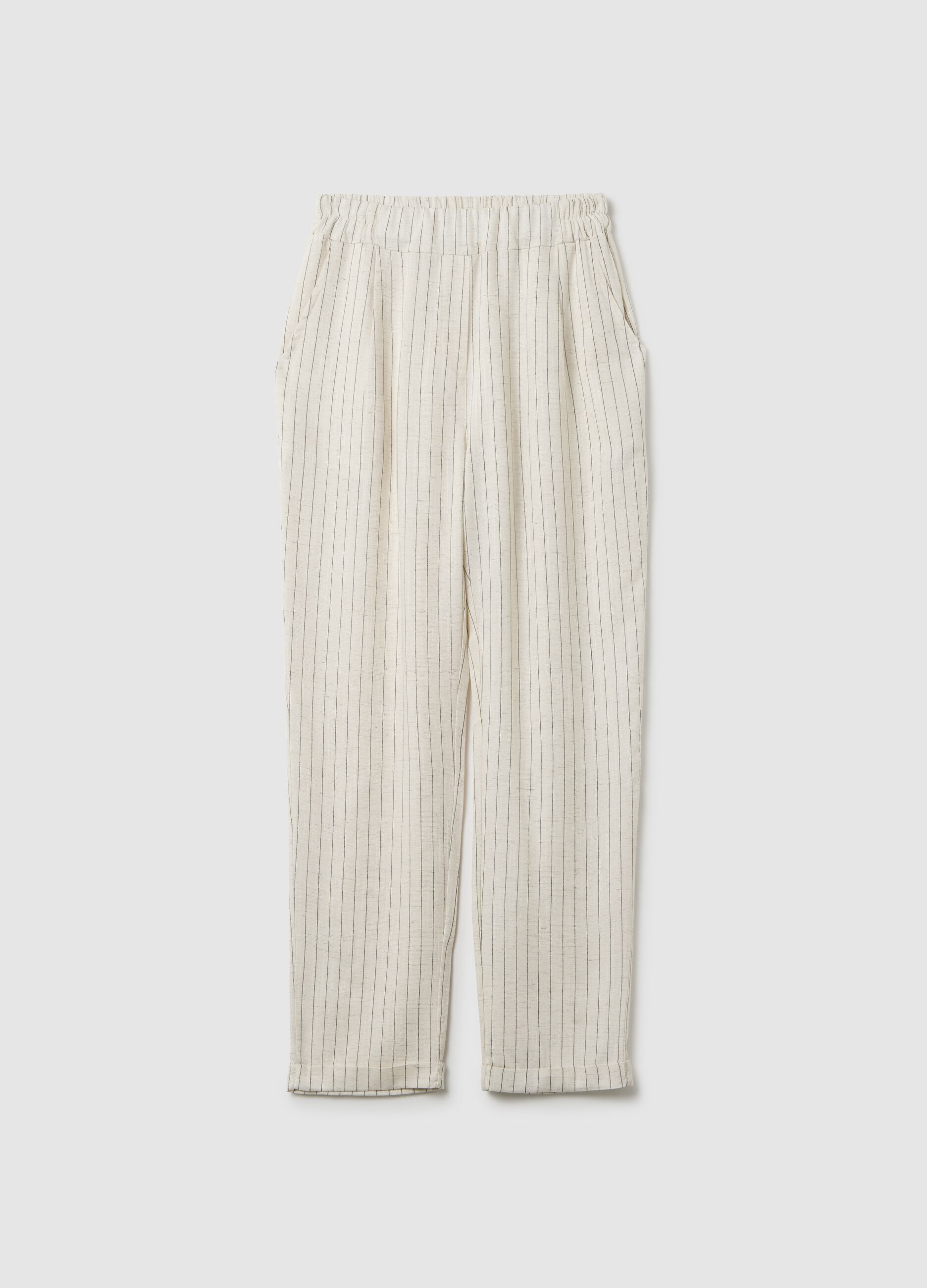 Women's white linen blend trousers regular fit