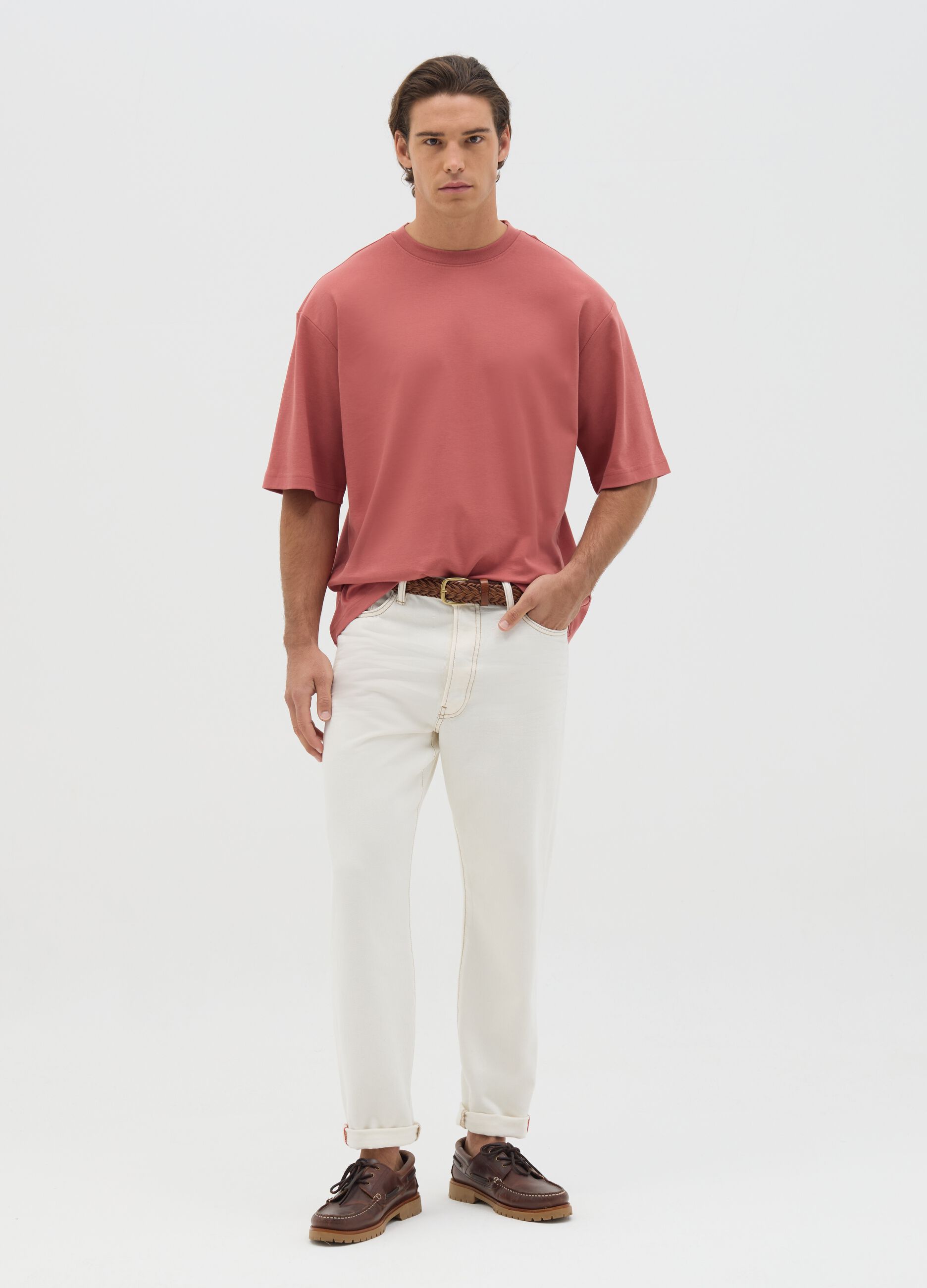 Boxy fit pink cotton t-shirt
