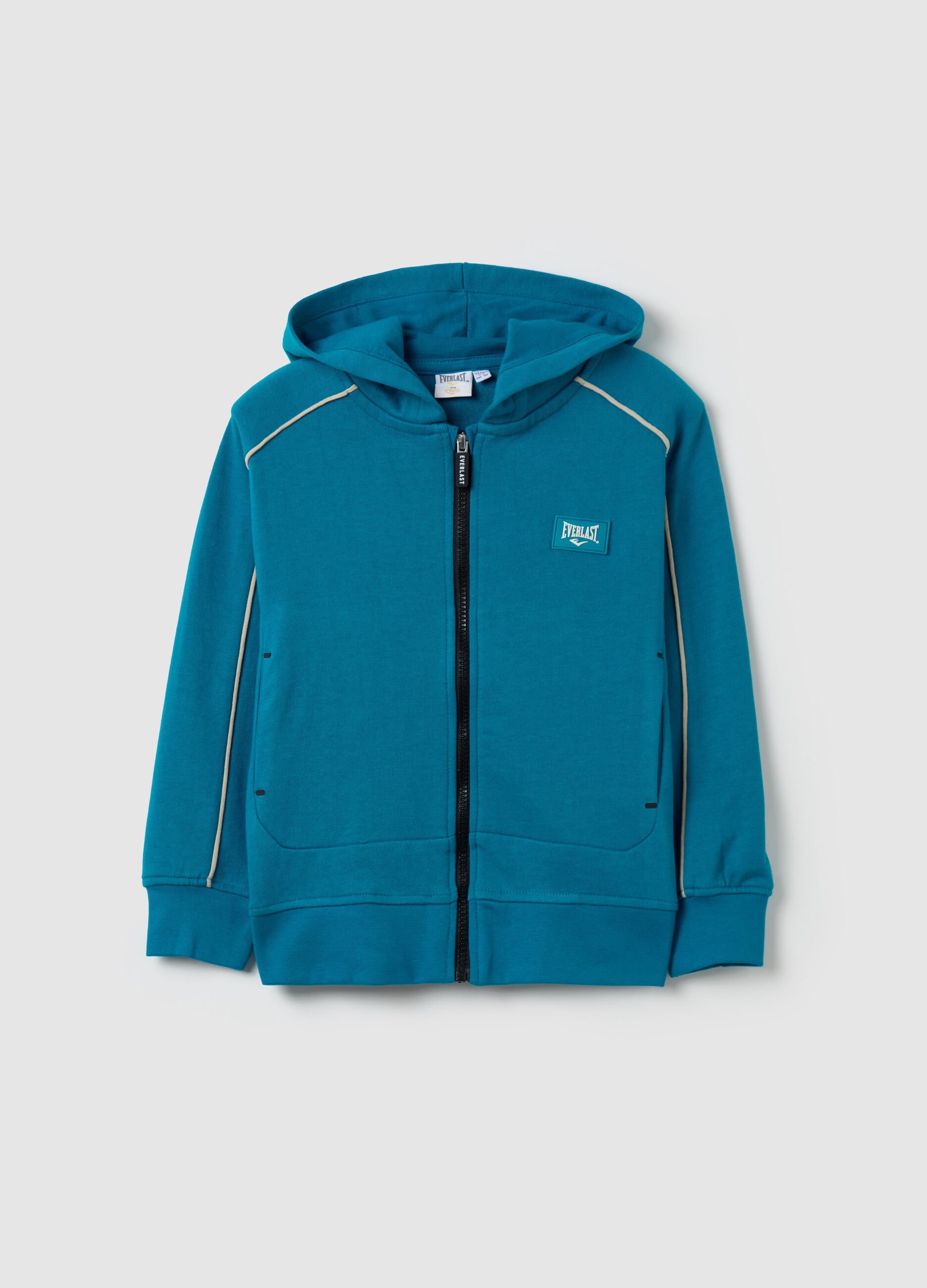 Full-zip sweatshirt in French terry with hood and logo patch