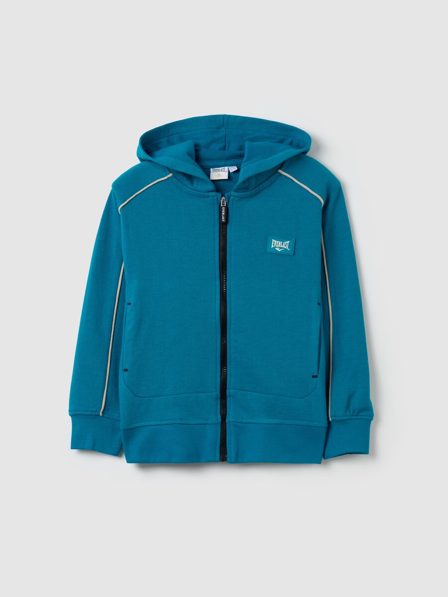 Full-zip sweatshirt in French terry with hood and logo patch_0