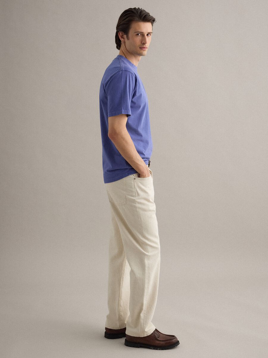 Blue pure cotton T-shirt with relaxed fit_1