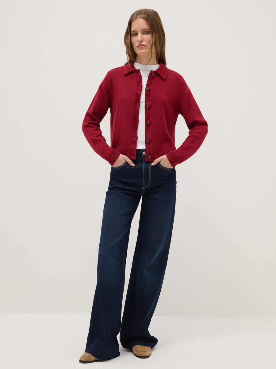 Red polo neck cardigan in pure cotton regular fit_1