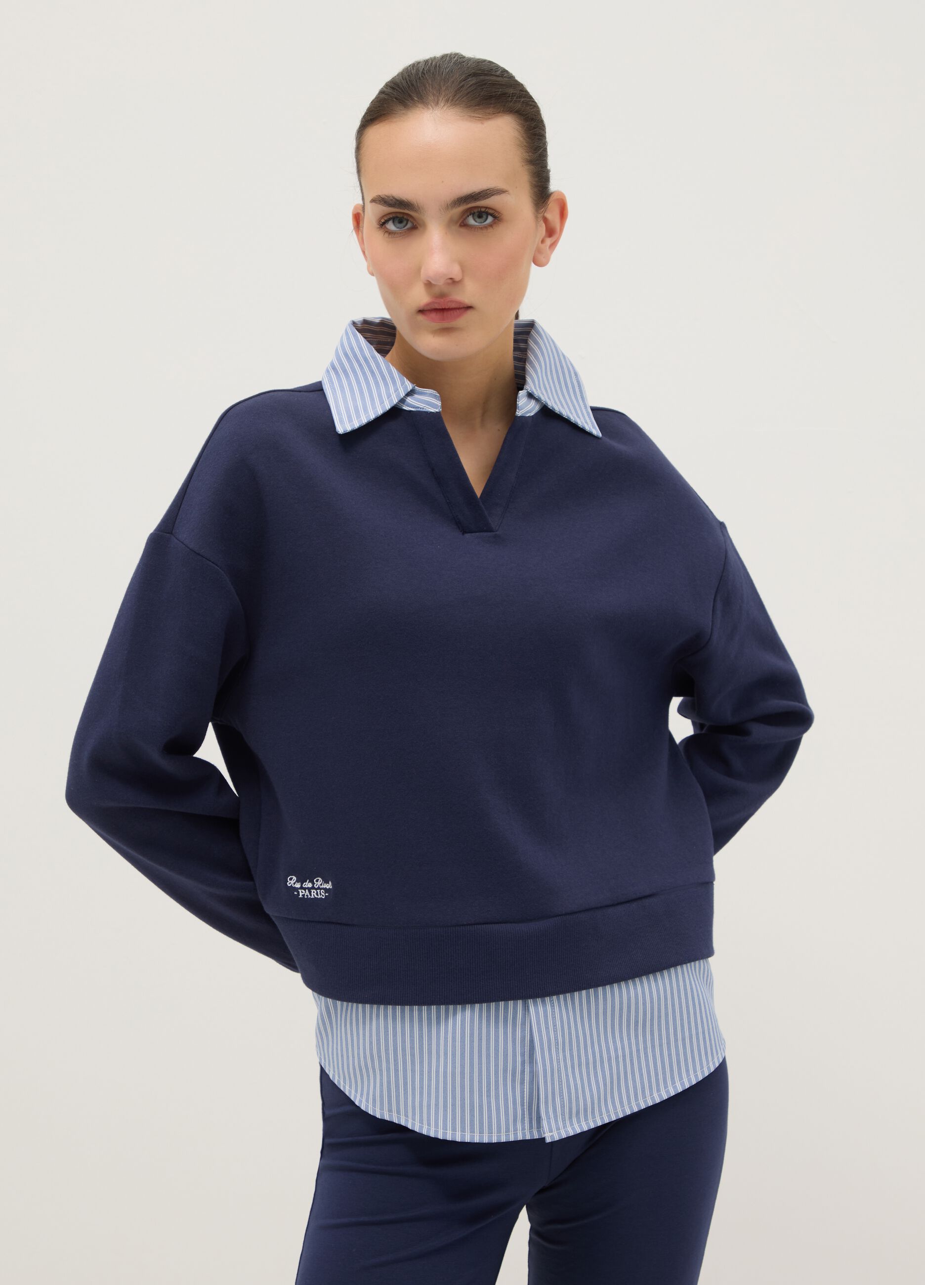Blue cotton-blend regular fit jumper