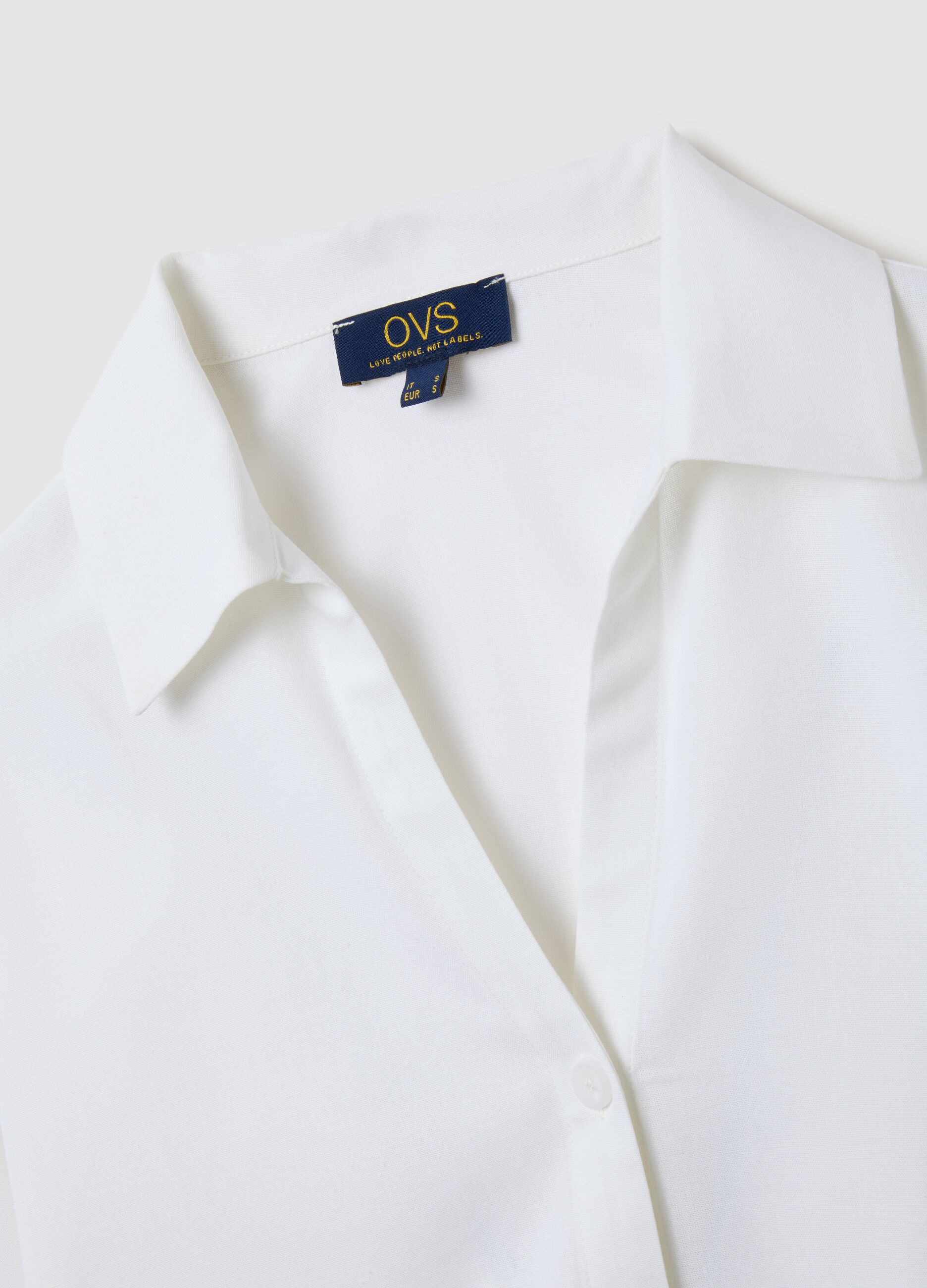 Camicia da donna in misto viscosa e lino bianca regular fit