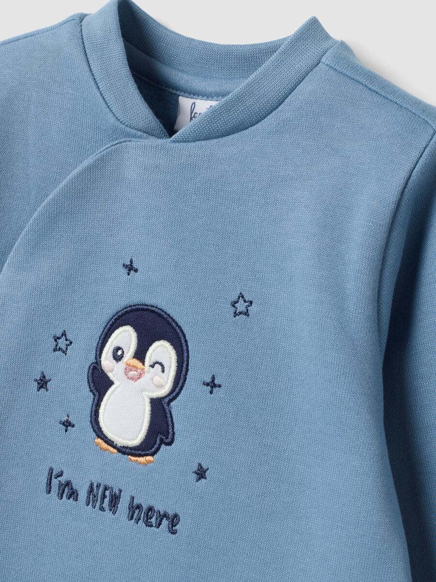 Sky-blue organic cotton baby sleepsuit with embroidery_2
