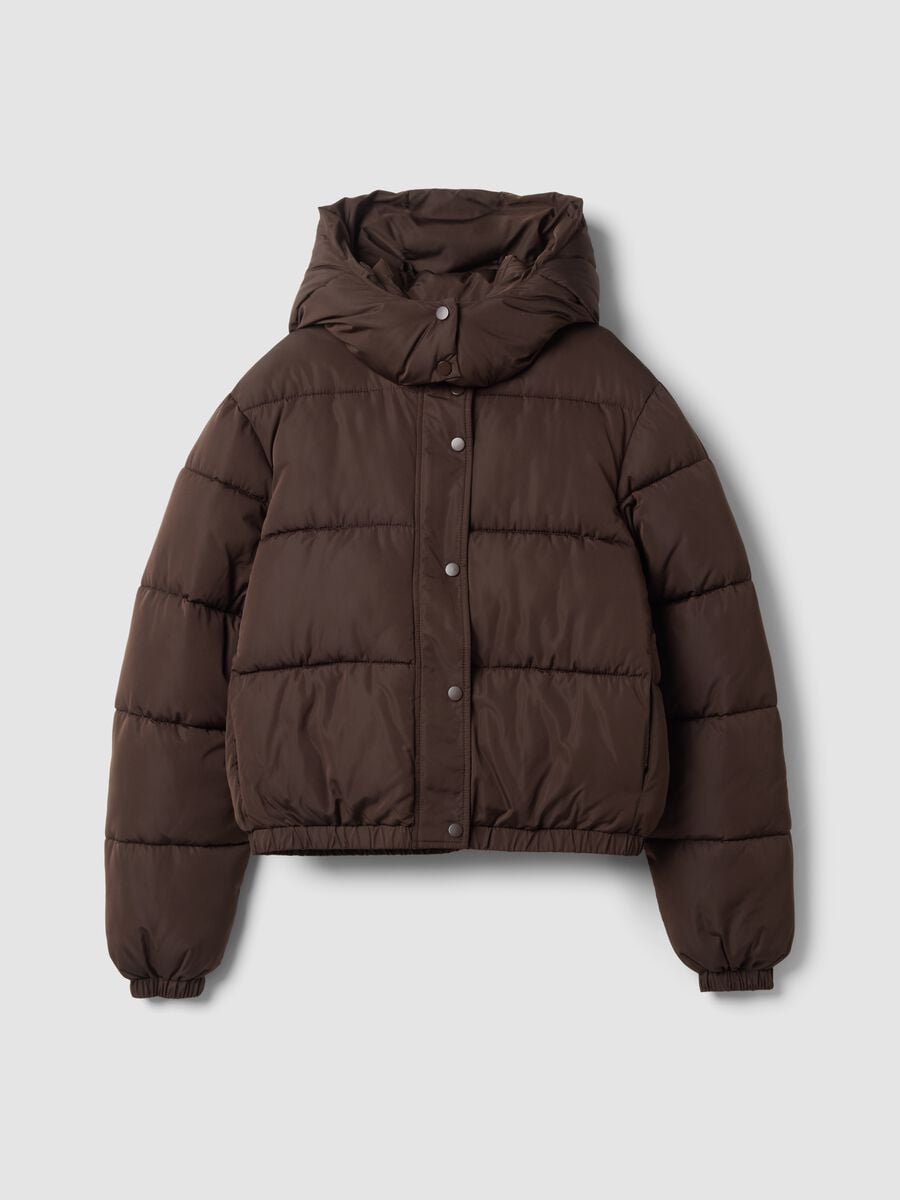 Brown oversized padded hooded puffer jacket_0